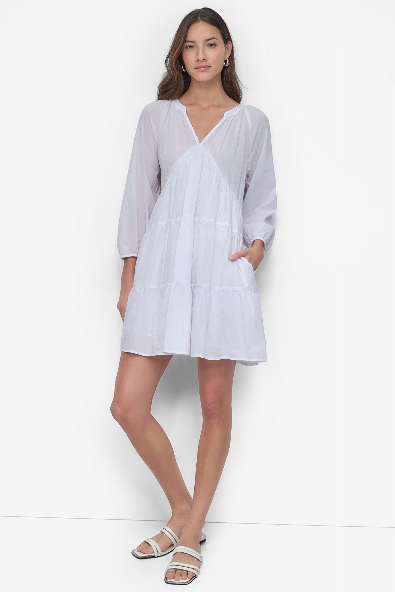 White RAGLAN SLEEVE TIERED, FRONT VIEW | Summer Essentials