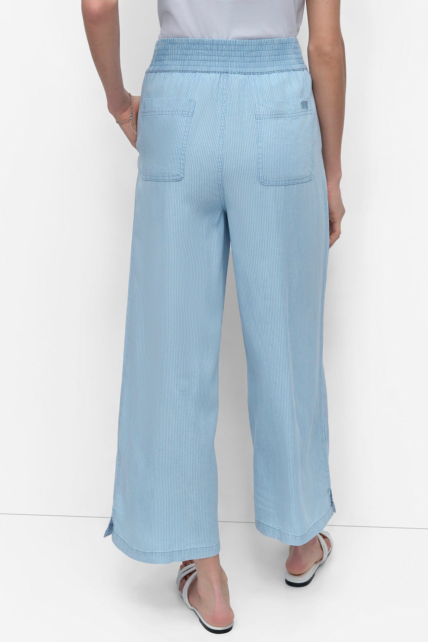 CHAMBRAY STRIPE WIDE LEG ANKLE PANT, BACK VIEW | Pants & Denim