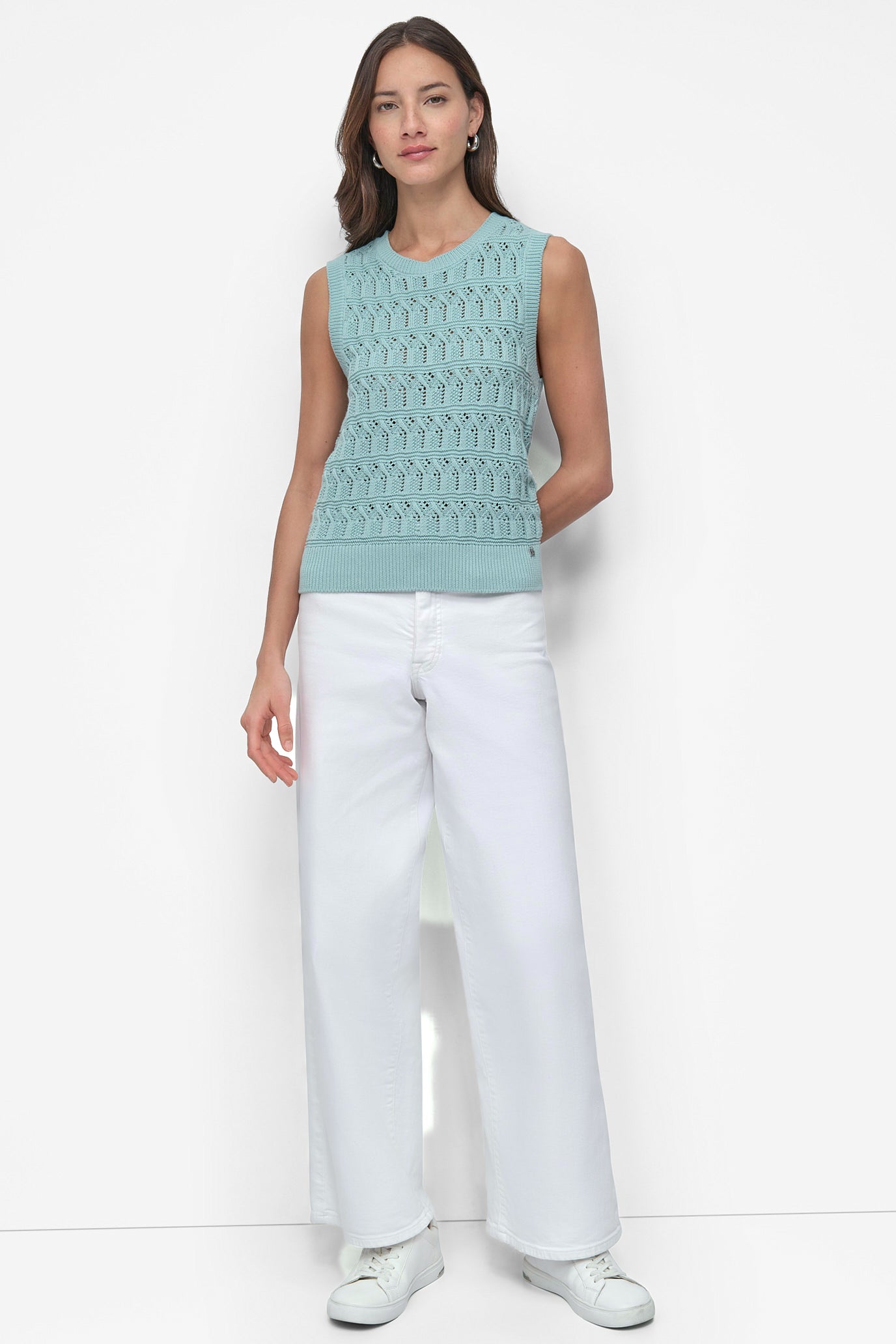 COTTON SLEEVLESS LACEY STITCH CREW NECK VIEW 7 | SALE CLOTHING