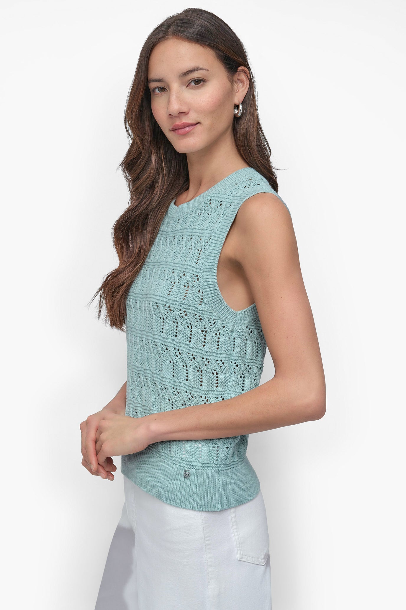 COTTON SLEEVLESS LACEY STITCH CREW NECK VIEW 3 | SALE CLOTHING