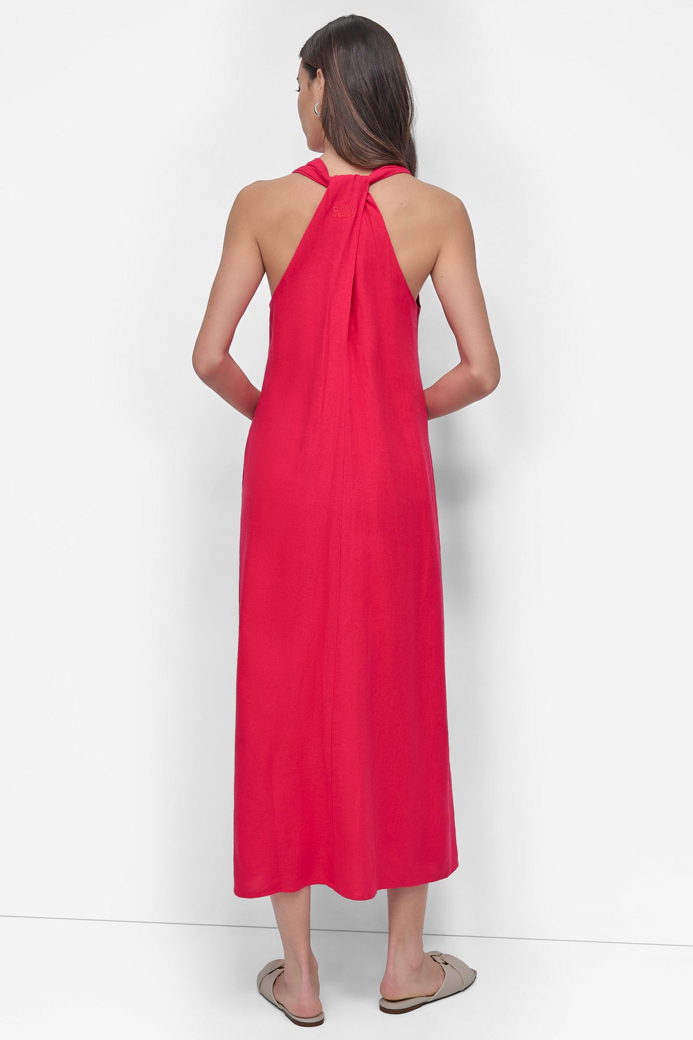 Azalea Pink TWIST RACERBACK MIDI SWING DRESS, BACK VIEW | SALE DRESSES