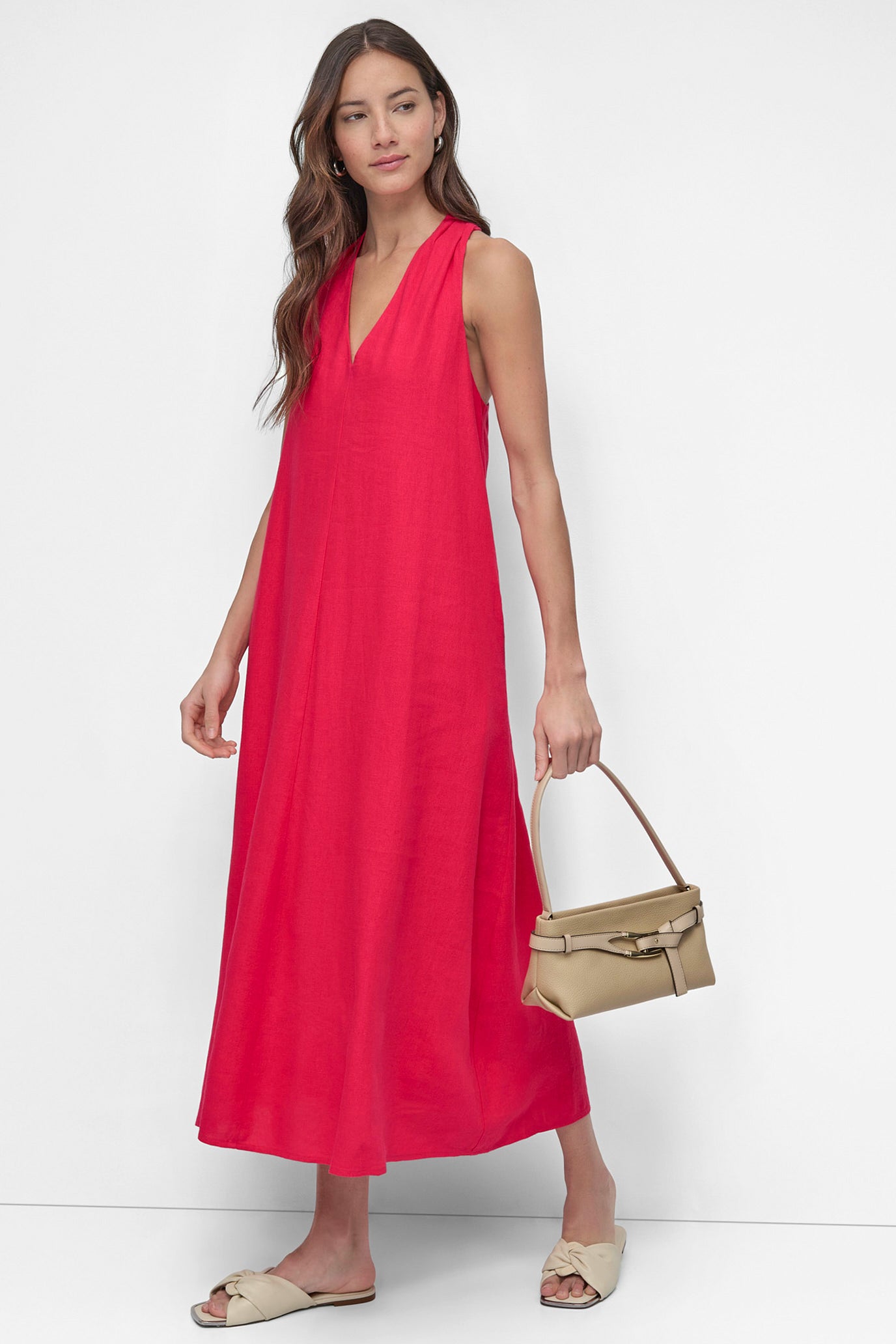 Azalea Pink TWIST RACERBACK MIDI SWING DRESS, FRONT VIEW | SALE DRESSES