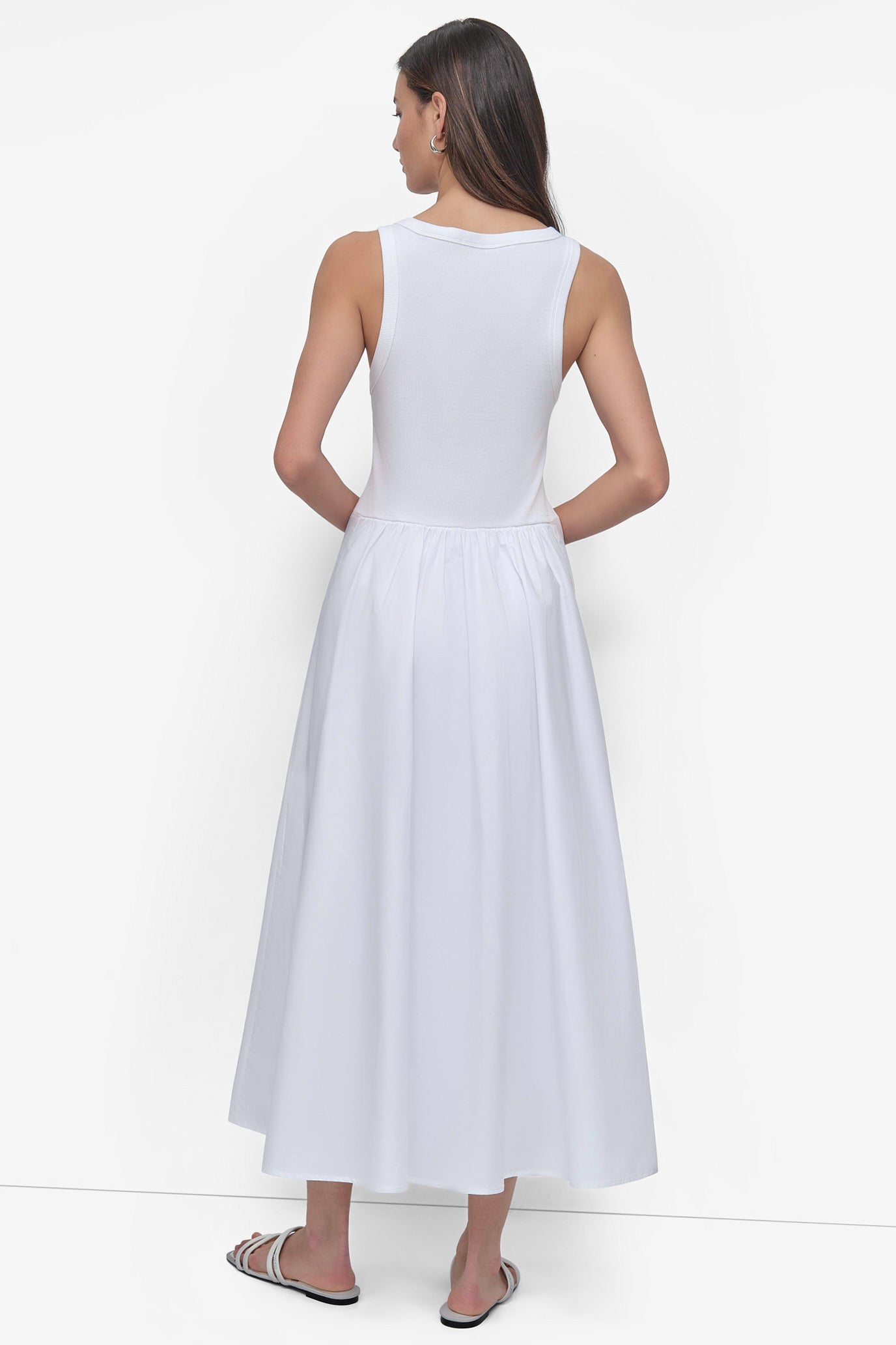 White MIXED MEDIA MIDI TANK DRESS, BACK VIEW | SALE DRESSES