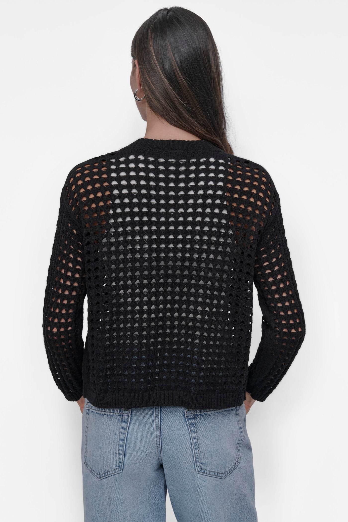 Black OPEN-STITCH CARDIGAN, BACK VIEW | SALE CLOTHING