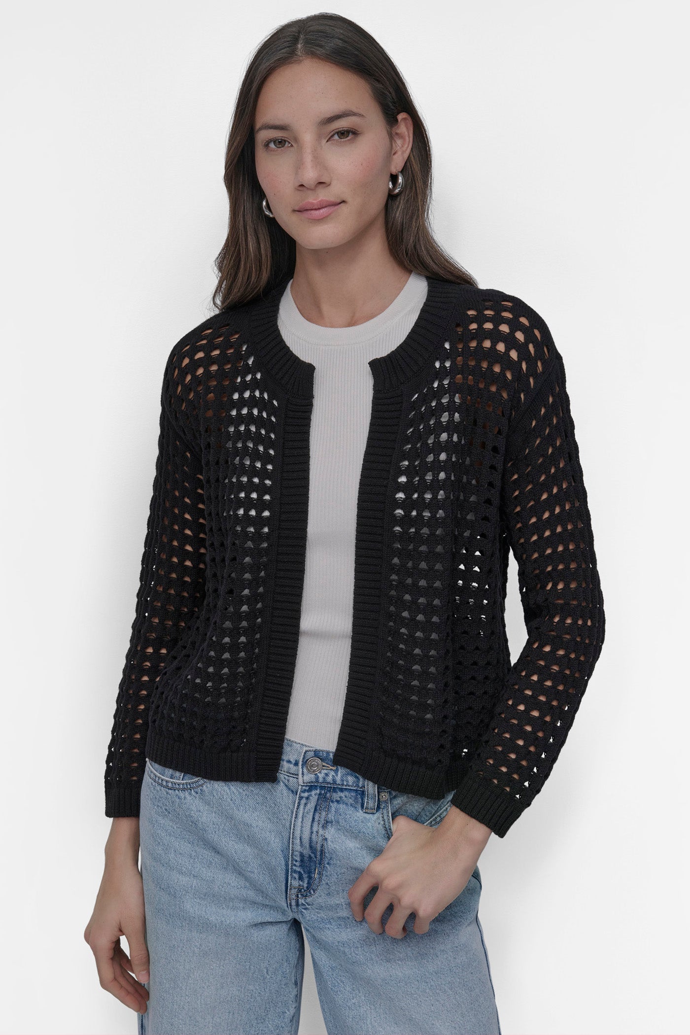 Black OPEN-STITCH CARDIGAN, FRONT VIEW | SALE CLOTHING