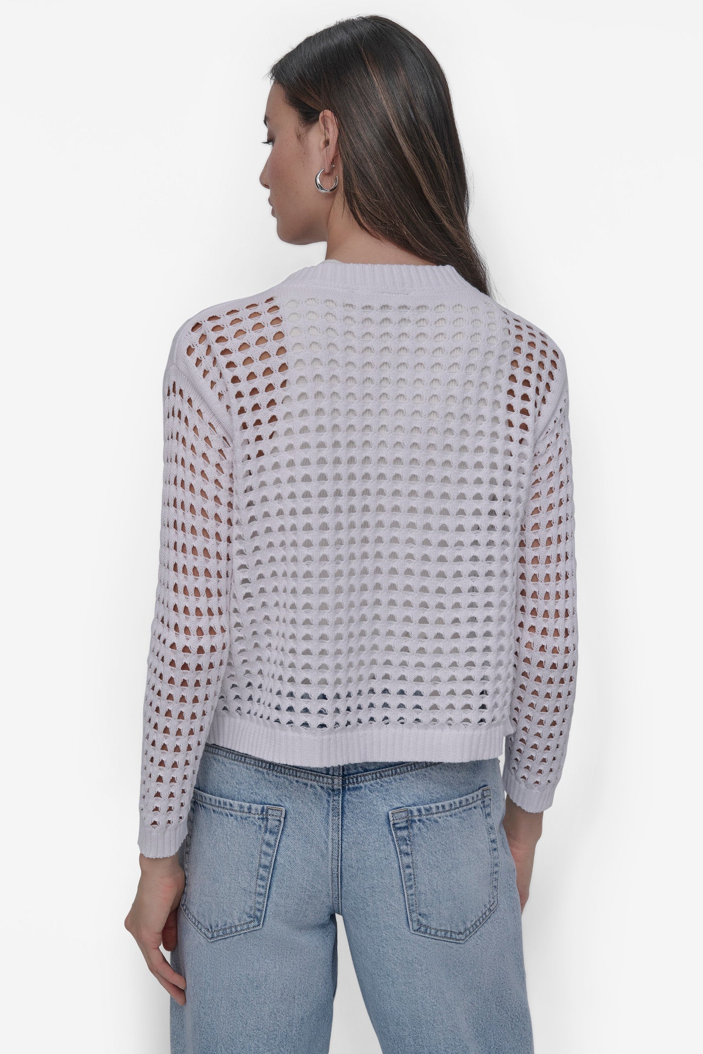 White OPEN-STITCH CARDIGAN, BACK VIEW | DKNY JEANS