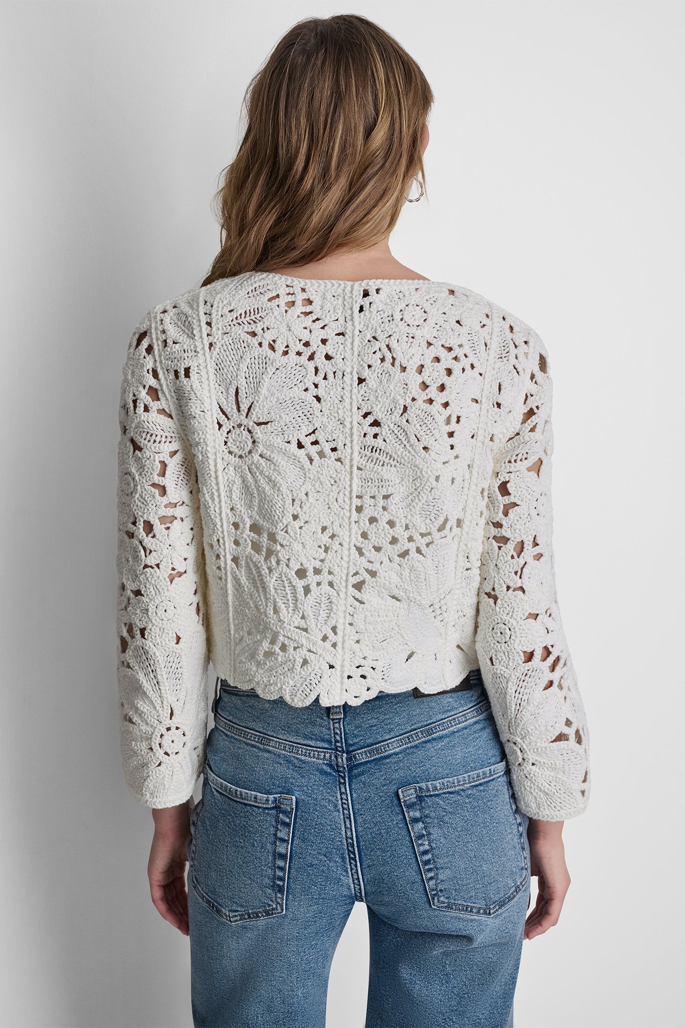 FLORAL CROCHET CARDIGAN WITH SCALLOP HEM VIEW 3