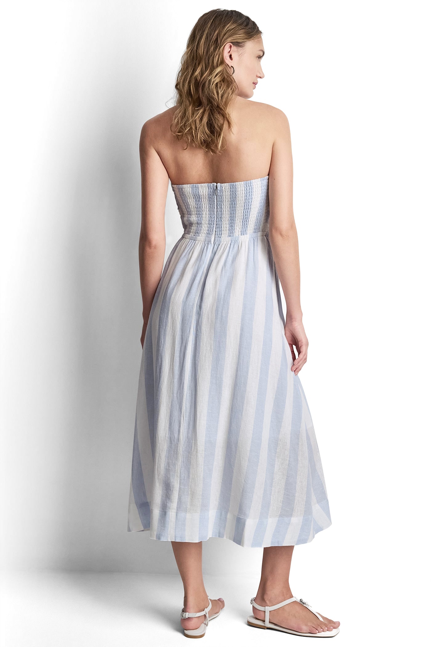 LINEN-BLEND STRAPLESS STRIPE DRESS VIEW 3 | Holiday Sale