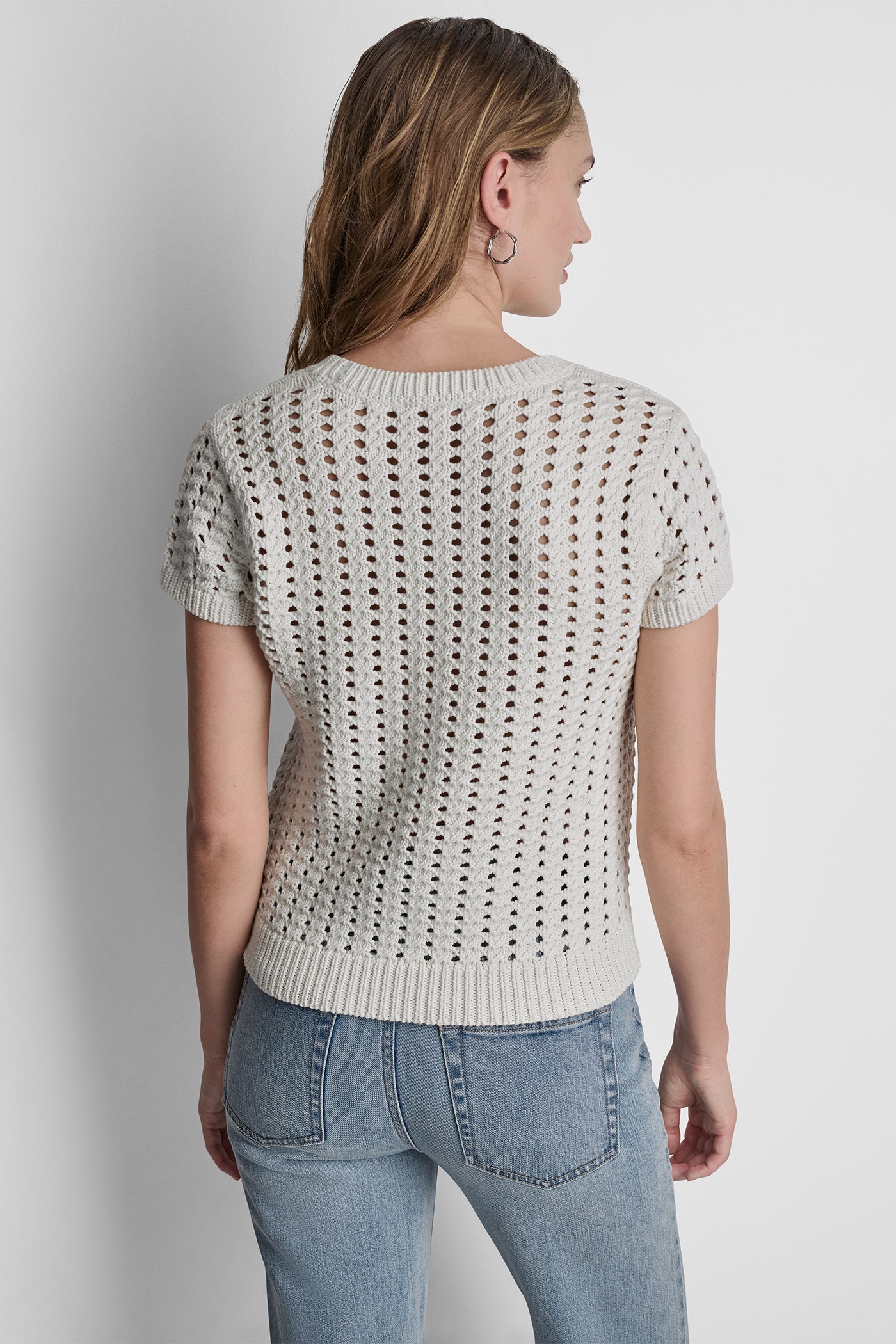 CHUNKY POINTELLE SHORT SLEEVE SWEATER VIEW 3 | Clothing