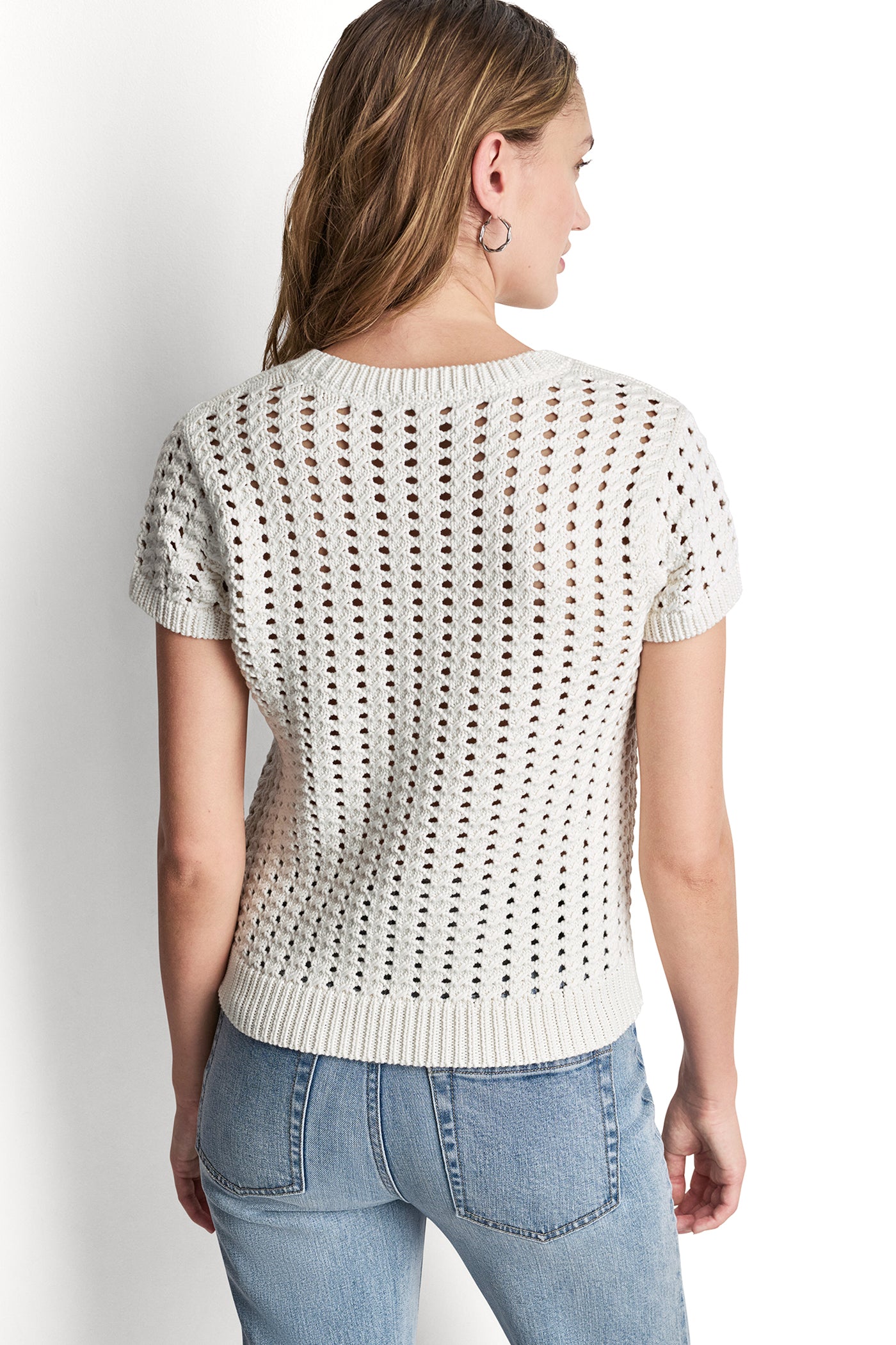 CHUNKY POINTELLE SHORT SLEEVE SWEATER VIEW 3 | The Vacation Edit