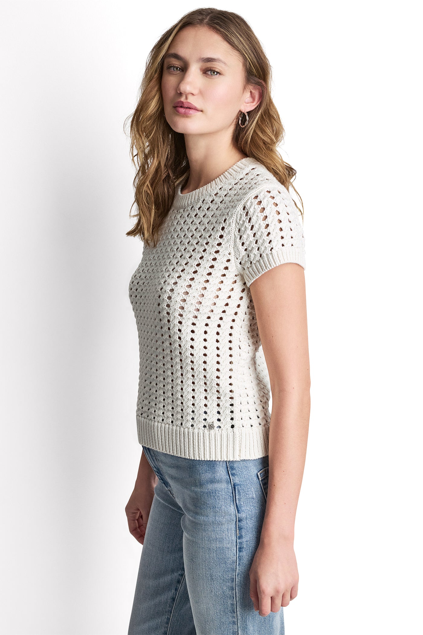 CHUNKY POINTELLE SHORT SLEEVE SWEATER VIEW 4 | The Vacation Edit