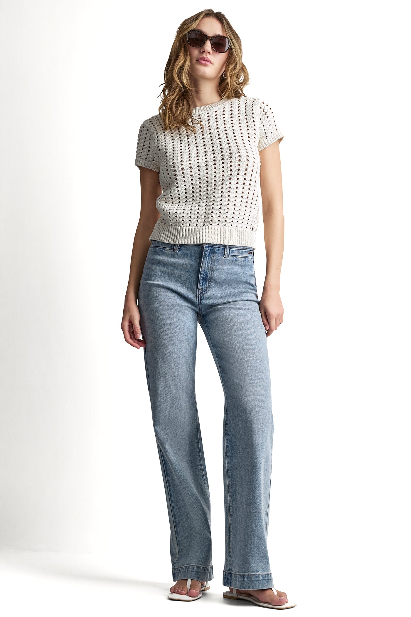 CHUNKY POINTELLE SHORT SLEEVE SWEATER VIEW 5 | The Vacation Edit