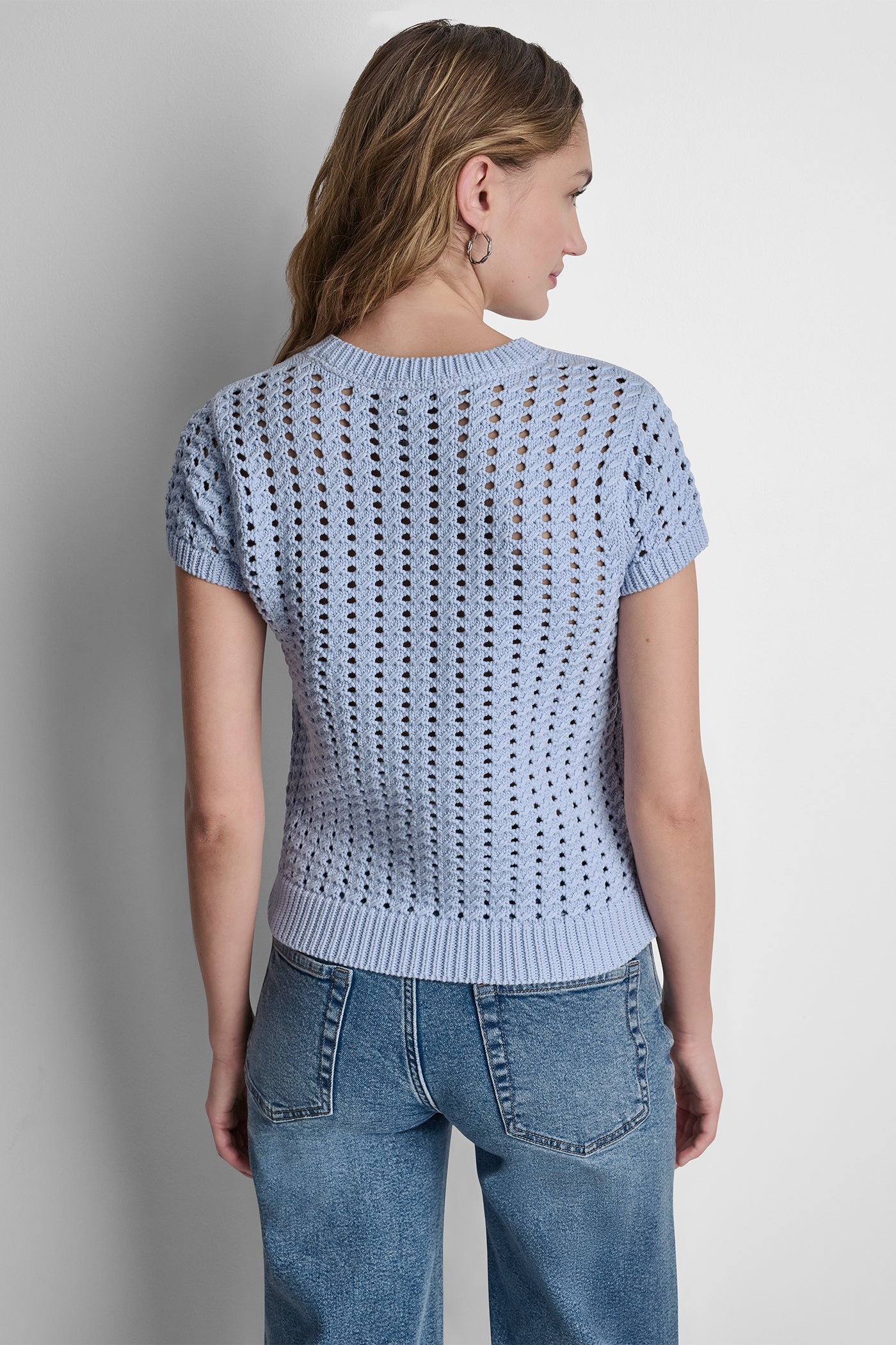 CHUNKY POINTELLE SHORT SLEEVE SWEATER VIEW 3 | WOMEN'S SWEATERS & TOPS