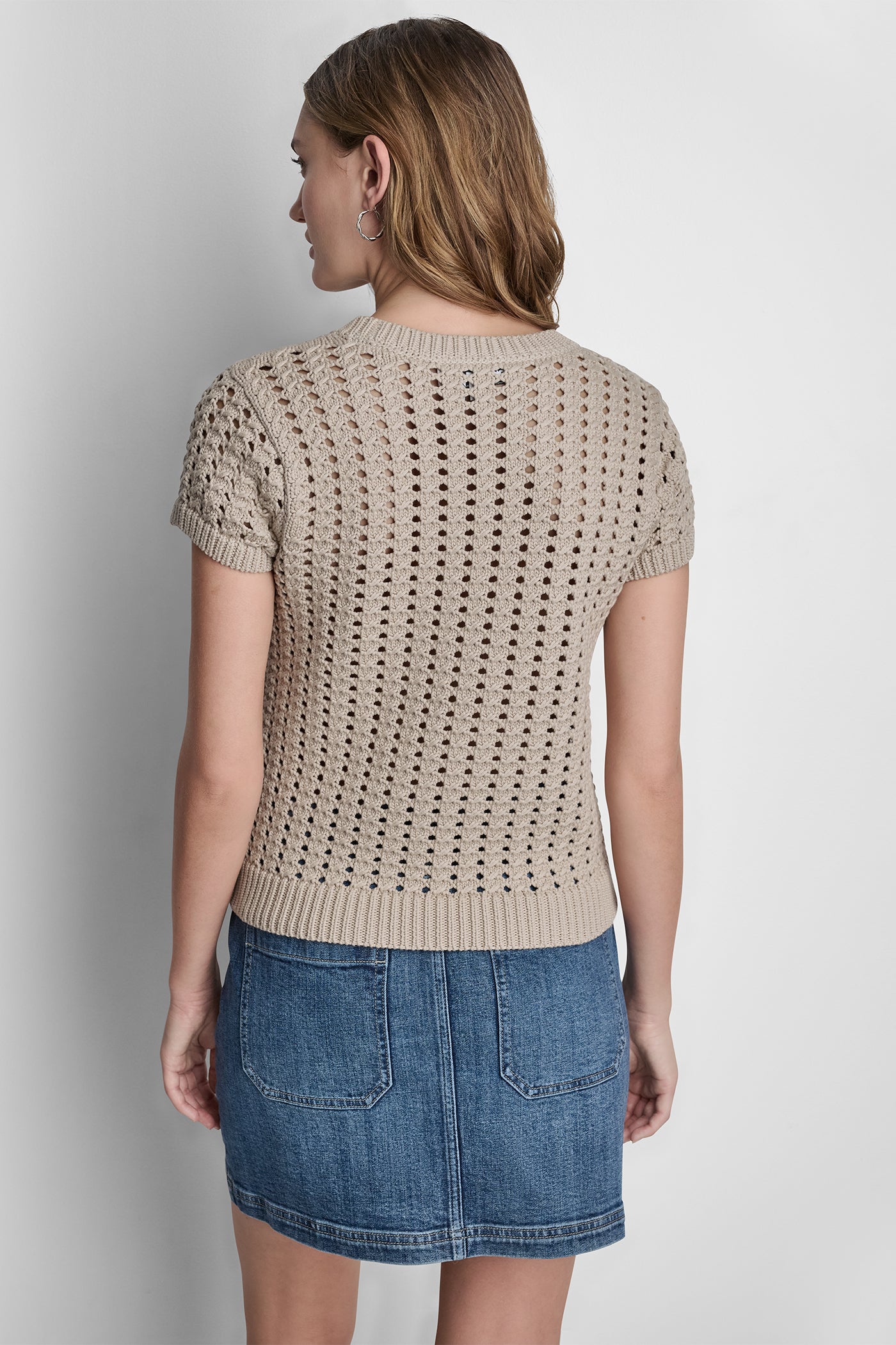 CHUNKY POINTELLE SHORT SLEEVE SWEATER VIEW 3 | WOMEN'S SWEATERS & TOPS