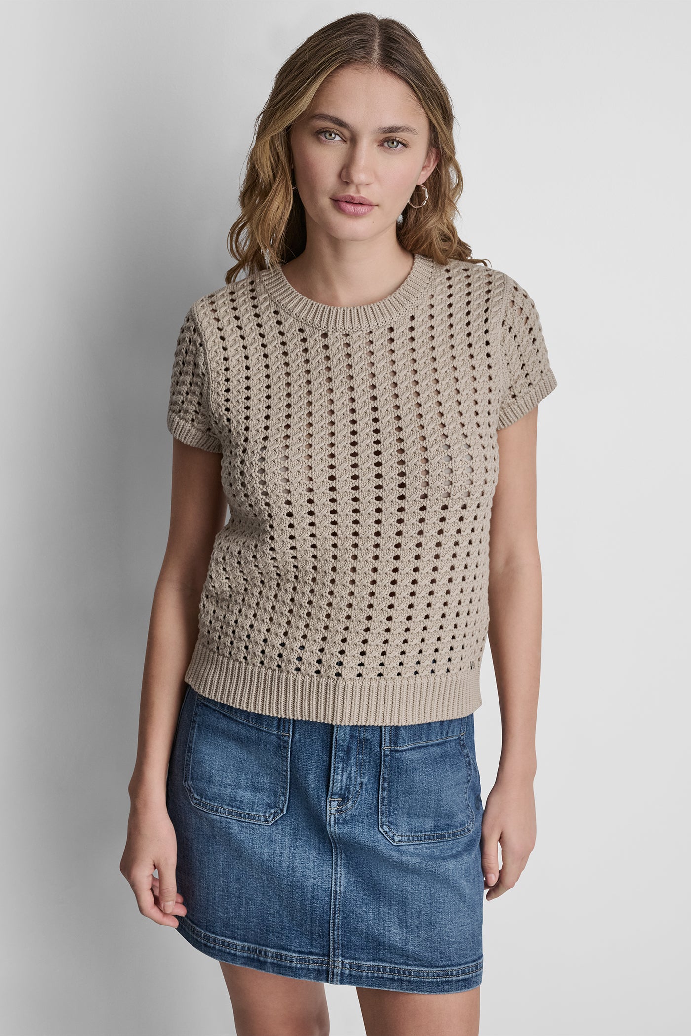 CHUNKY POINTELLE SHORT SLEEVE SWEATER VIEW 5 | WOMEN'S SWEATERS & TOPS