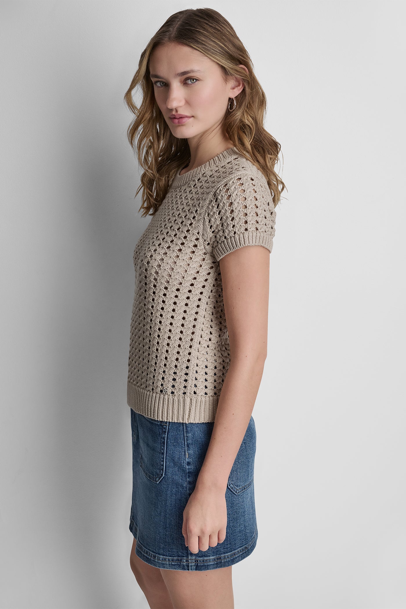 CHUNKY POINTELLE SHORT SLEEVE SWEATER VIEW 4 | WOMEN'S SWEATERS & TOPS