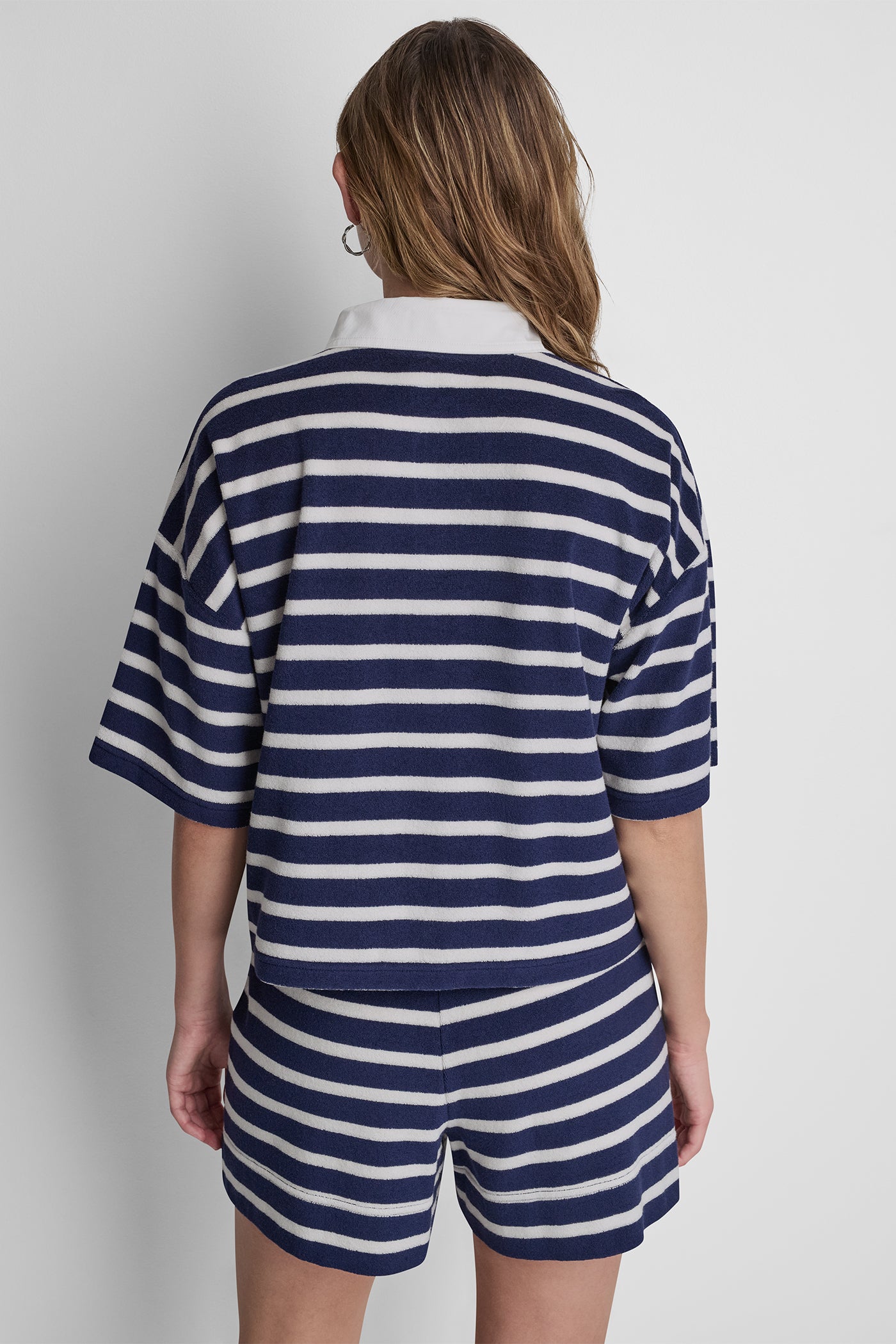 TOWELLING TERRY STRIPE BOXY POLO VIEW 3 | MATCHING SETS