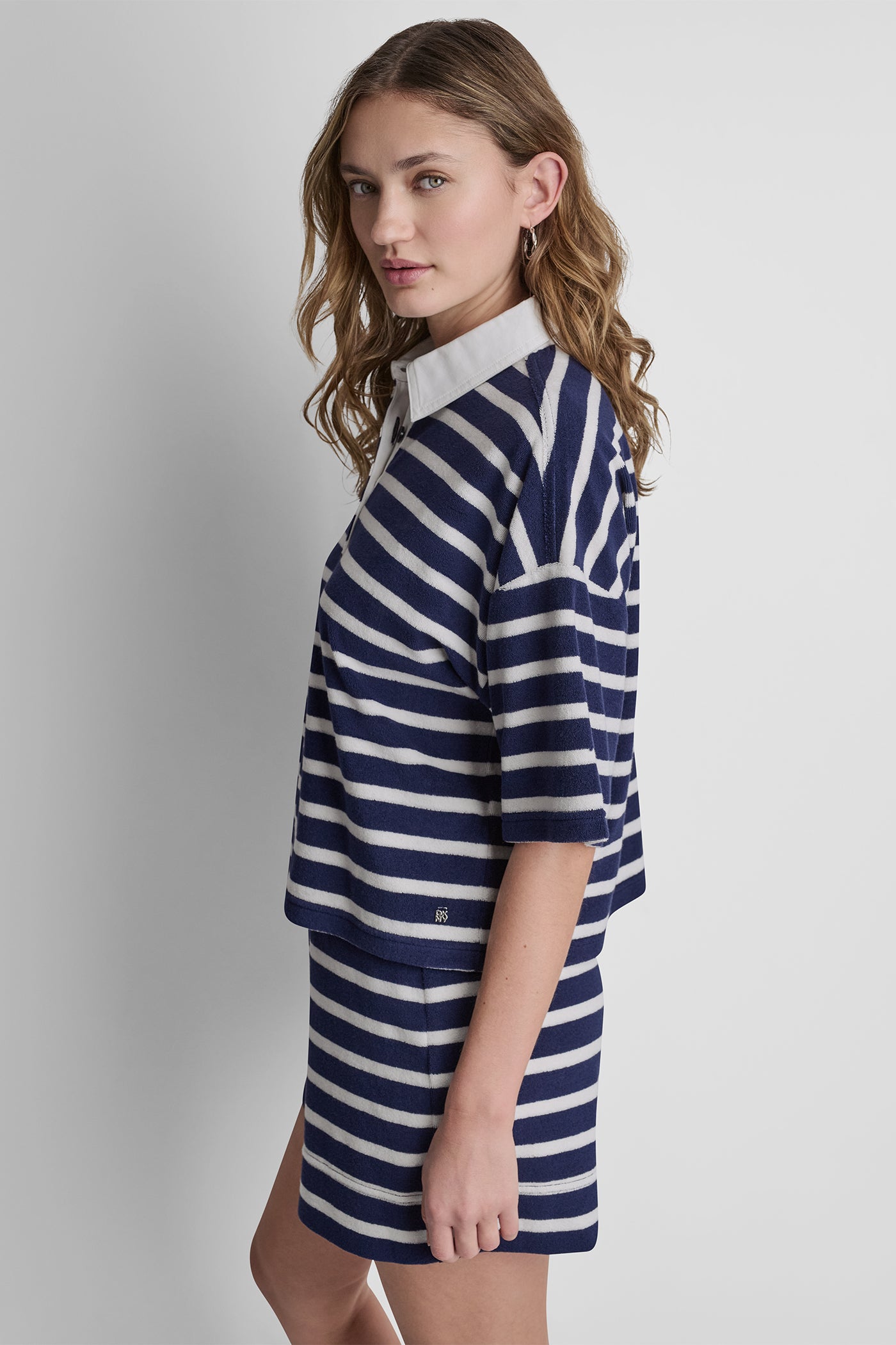 TOWELLING TERRY STRIPE BOXY POLO VIEW 4 | MATCHING SETS