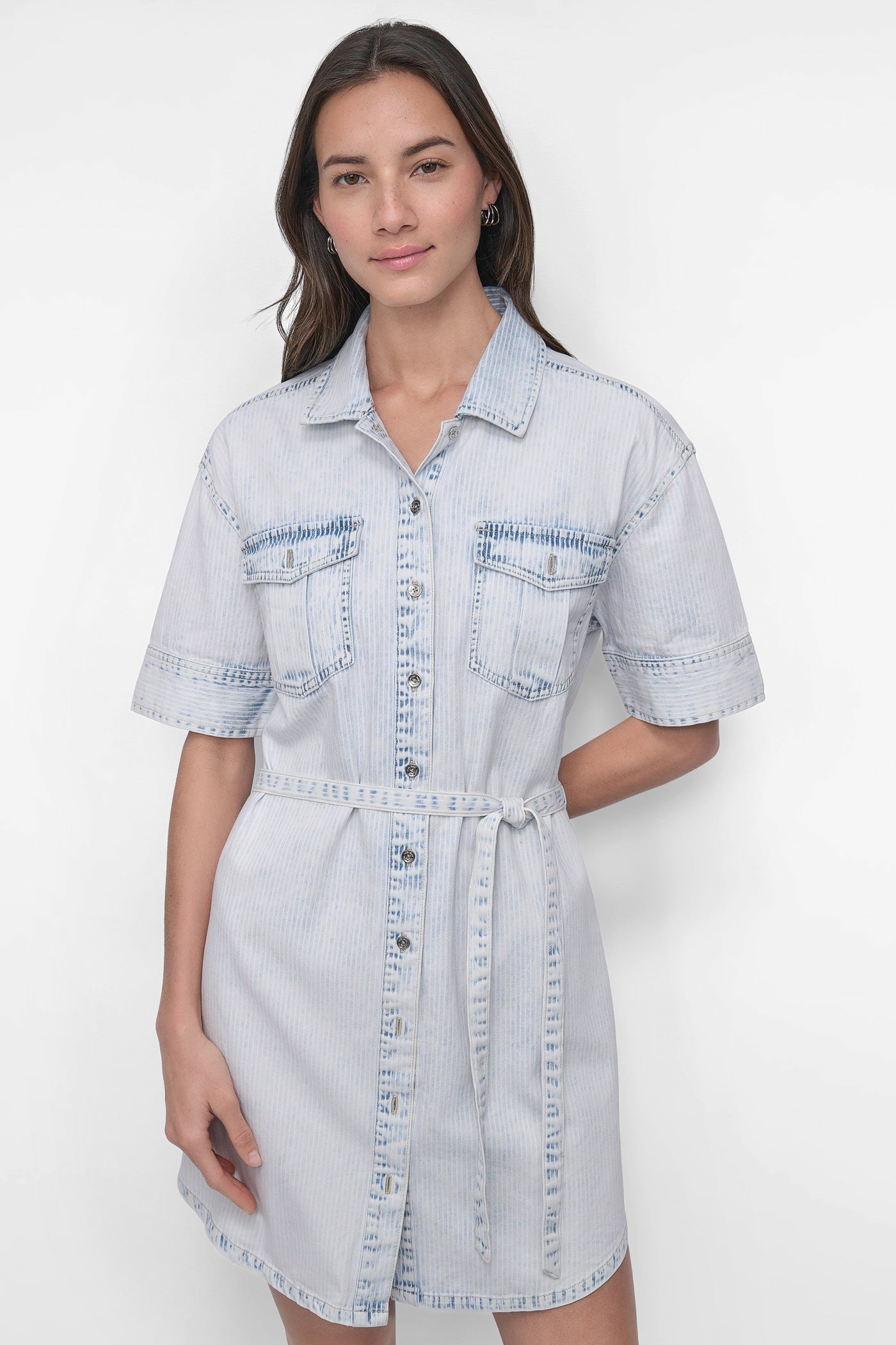 BELTED DENIM MINI SHIRT DRESS VIEW 5 | Denim Destination