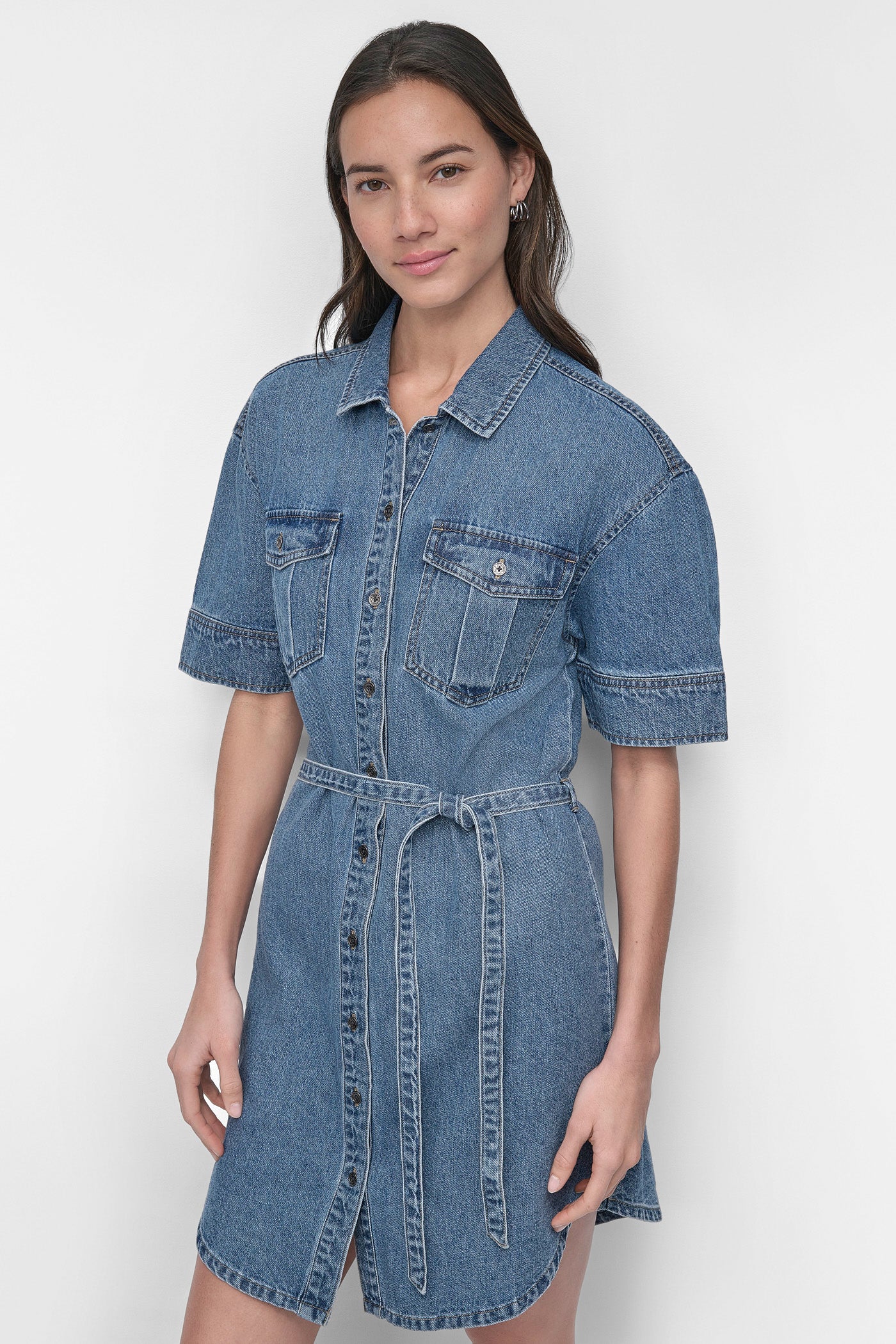 BELTED DENIM MINI SHIRT DRESS VIEW 5 | Denim Destination