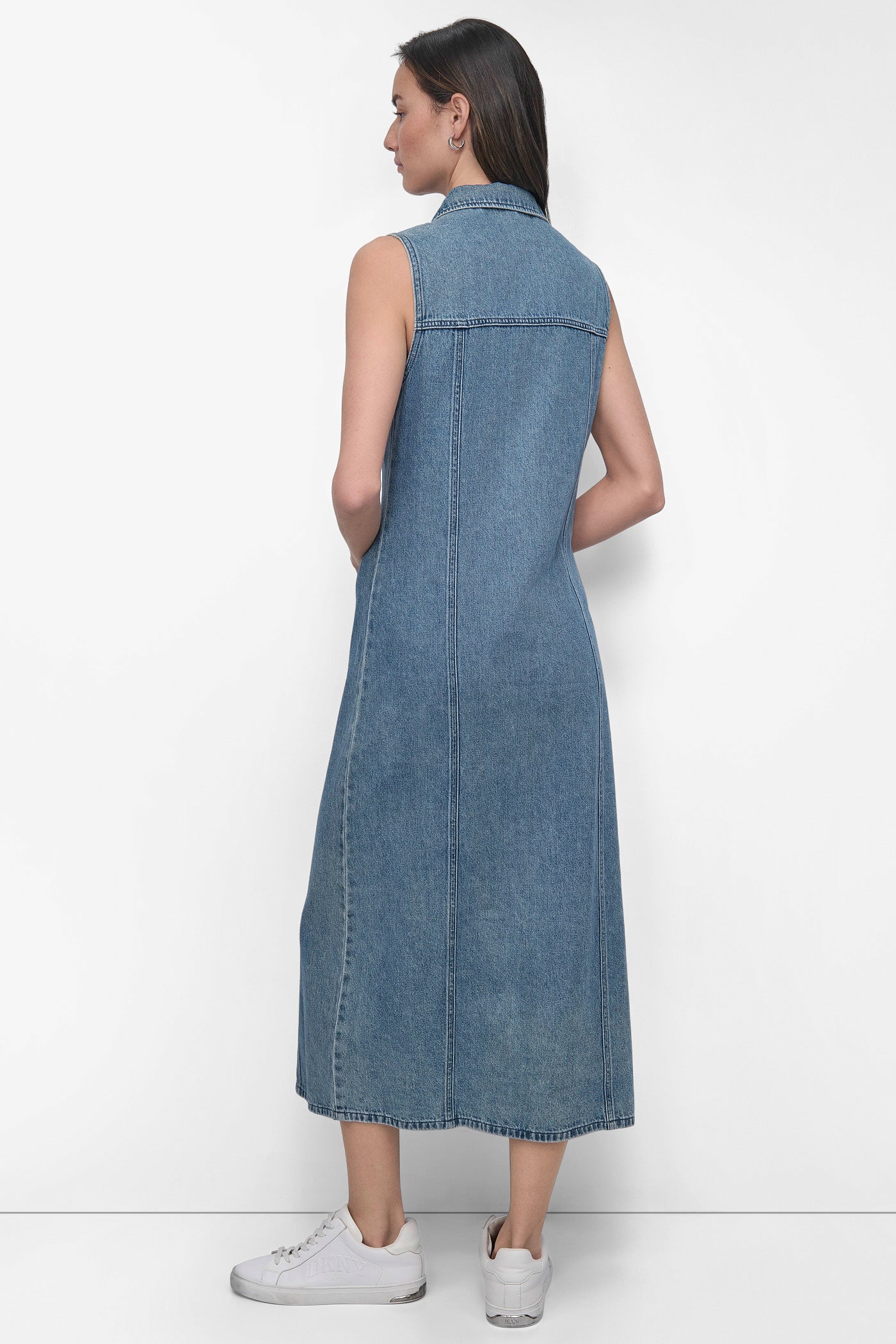 Cooper SLEEVELESS DENIM MAXI SHIRT DRESS, BACK VIEW | Denim Destination
