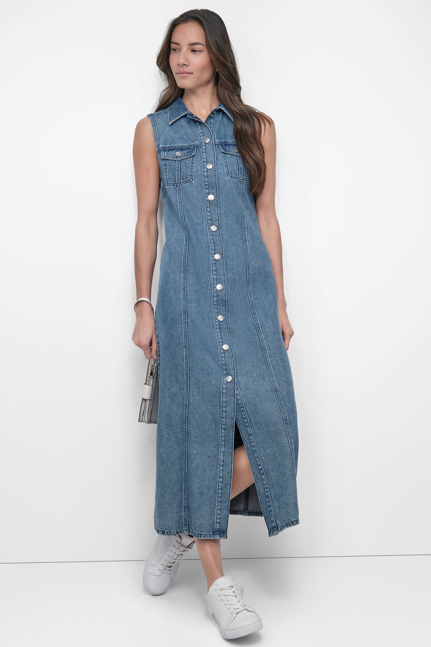 SLEEVELESS DENIM MAXI SHIRT DRESS VIEW 4 | Denim Destination
