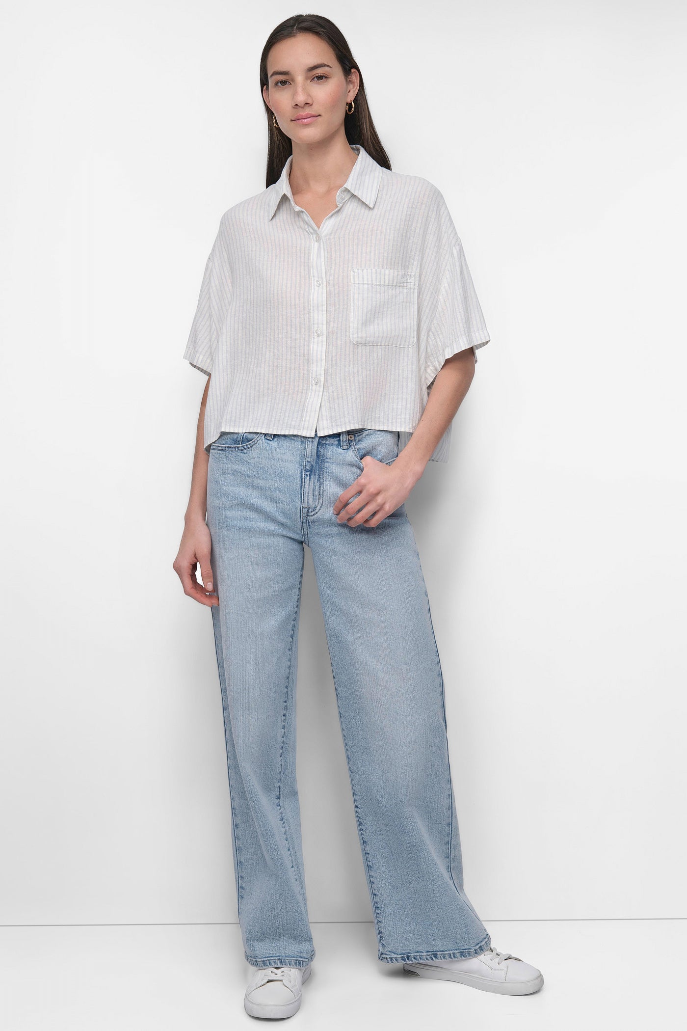 CROPPED LINEN-BLEND SHIRT VIEW 7 | WOMEN'S SWEATERS & TOPS