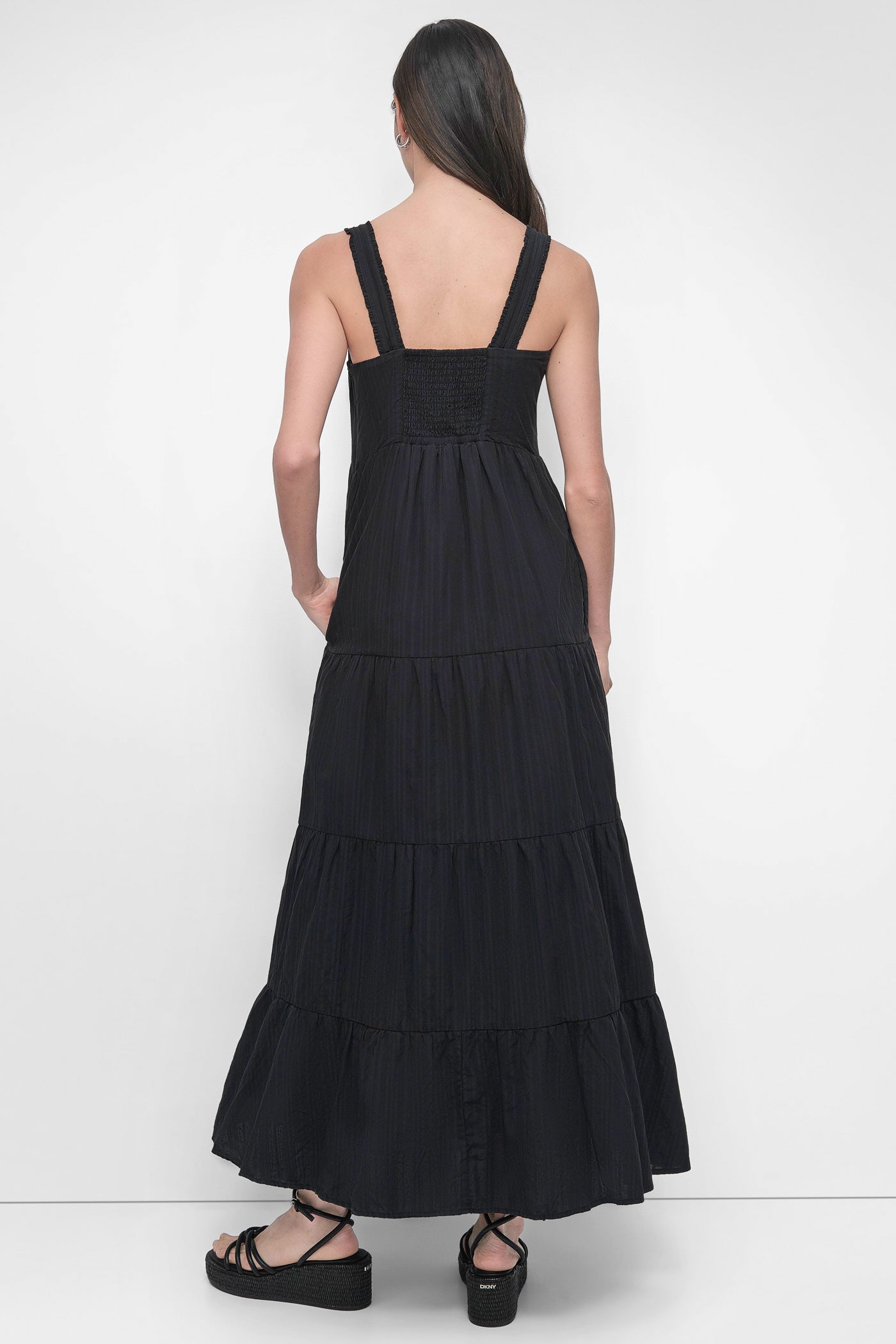 Black TIERED MAXI SWING DRESS, BACK VIEW | SALE DRESSES