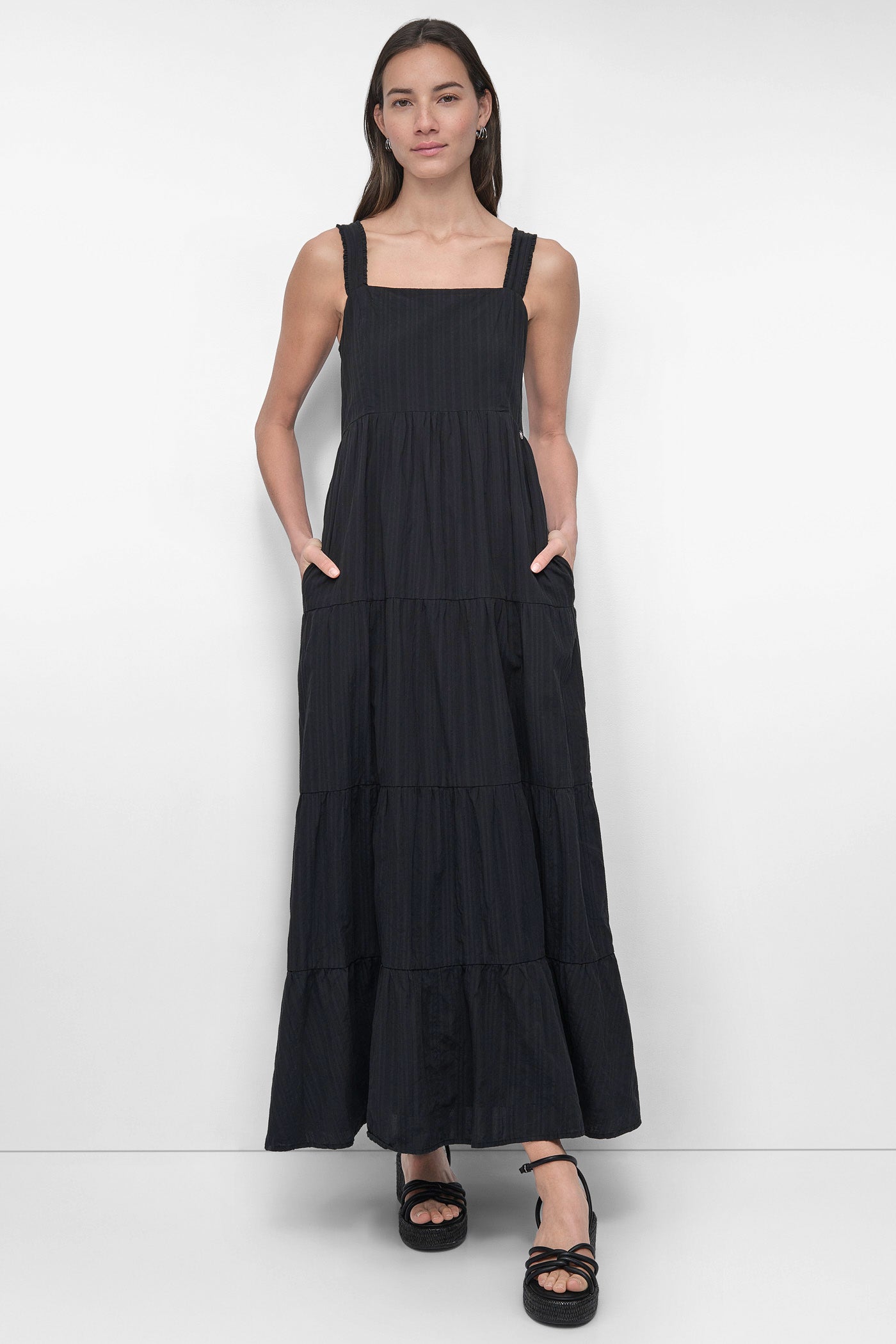 Black TIERED MAXI SWING DRESS, FRONT VIEW | SALE DRESSES