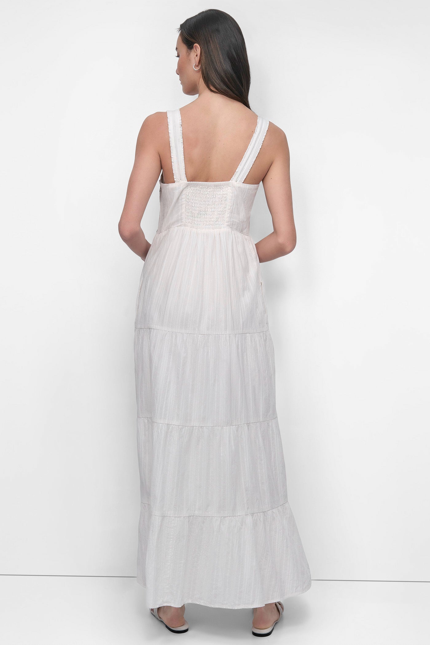 White TIERED MAXI SWING DRESS, BACK VIEW | SALE DRESSES