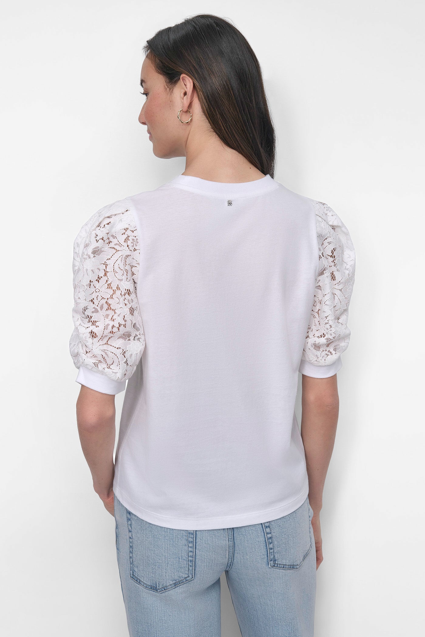 Ivory LACE-PANELED TEE, BACK VIEW | WOMEN'S SWEATERS & TOPS