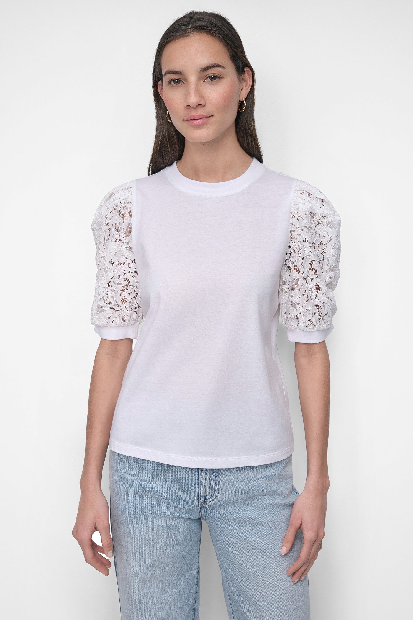 Ivory LACE-PANELED TEE, FRONT VIEW | WOMEN'S SWEATERS & TOPS