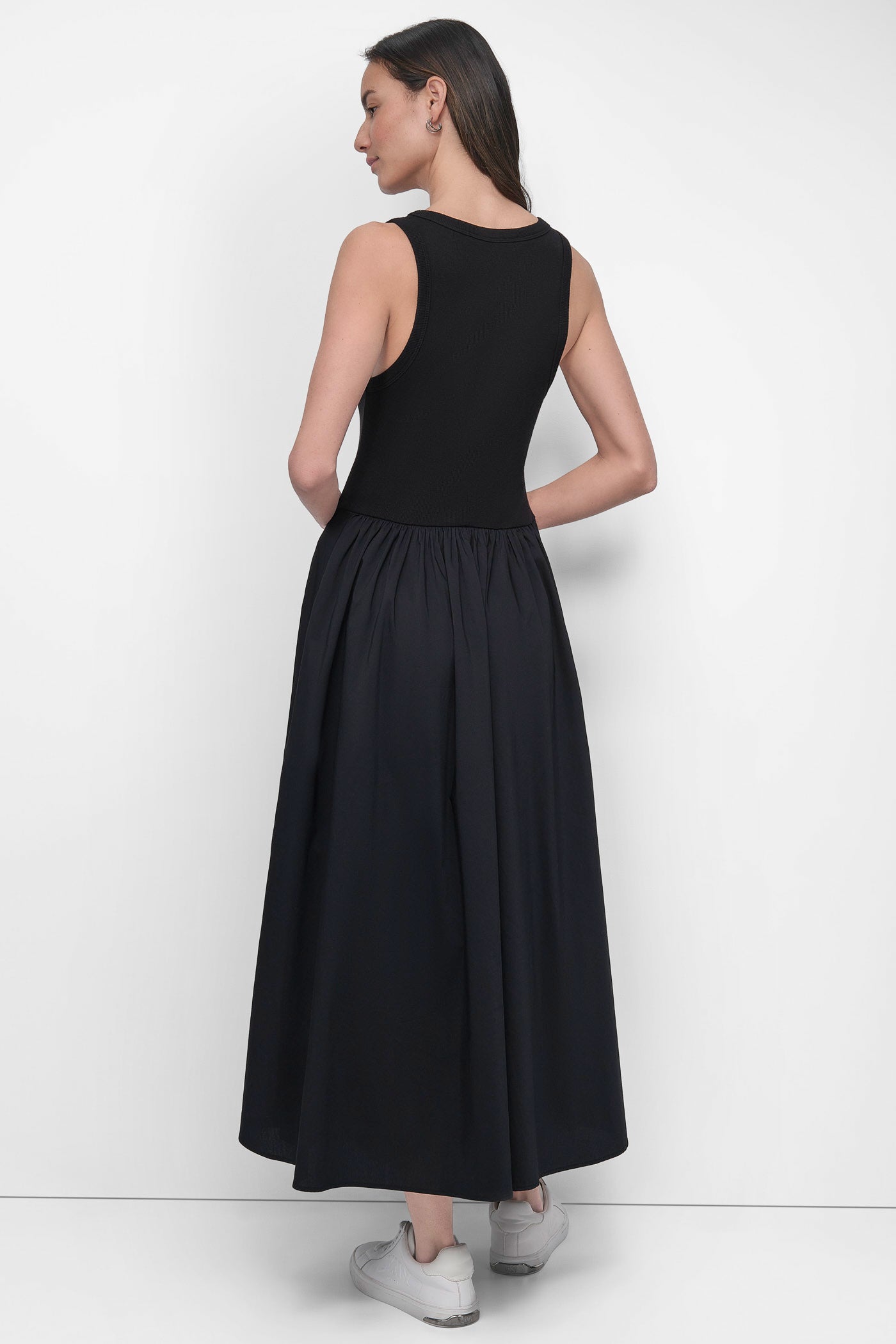 Black MIXED MEDIA MIDI TANK DRESS, BACK VIEW | SALE DRESSES