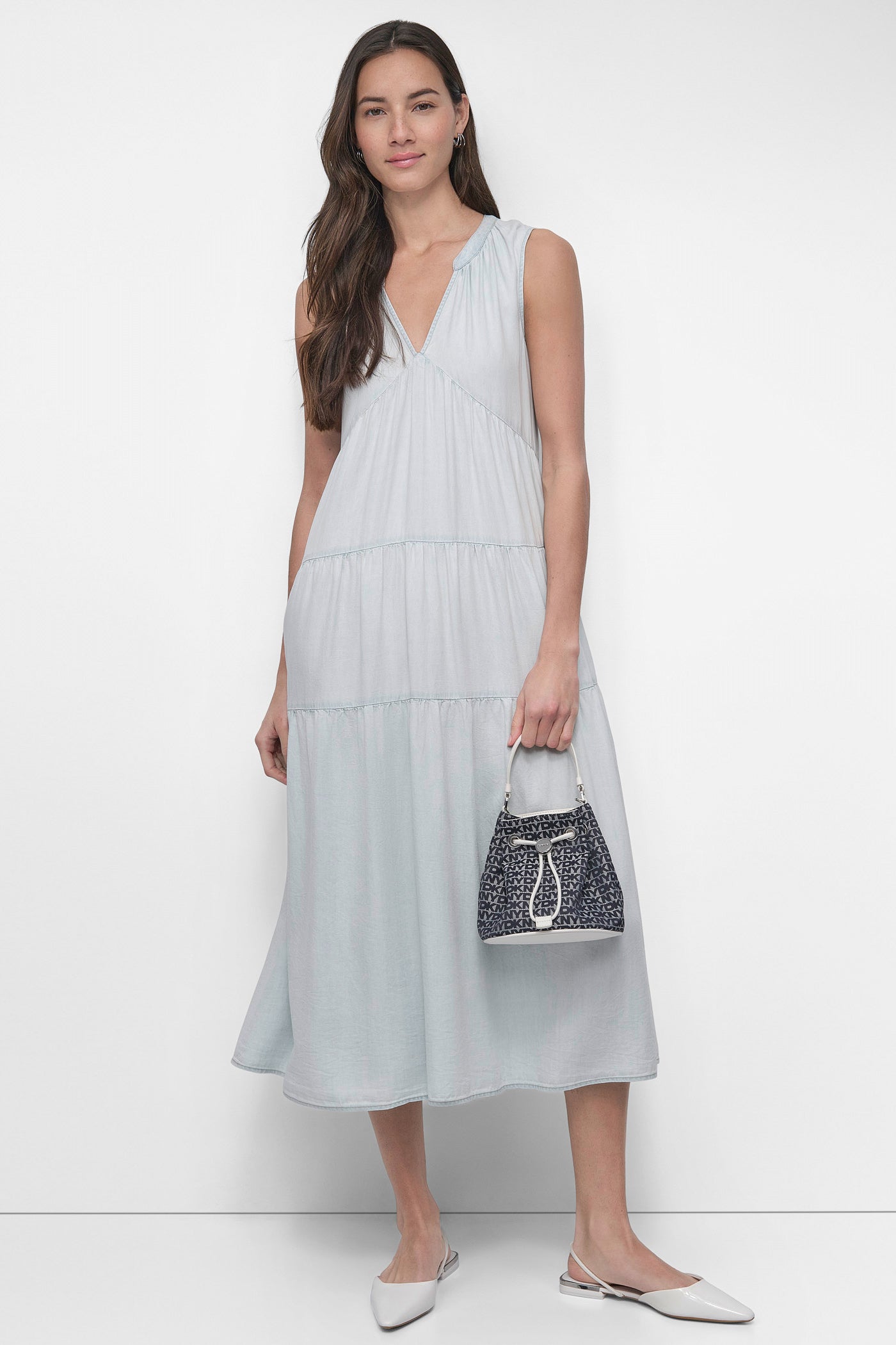 TENCEL TIERED MIDI SWING DRESS VIEW 5 | Denim Destination