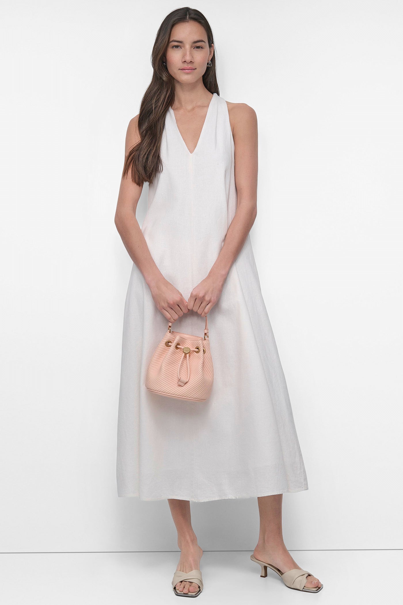 IVORY TWIST RACERBACK MIDI SWING DRESS, VIEW 1 | Summer Essentials