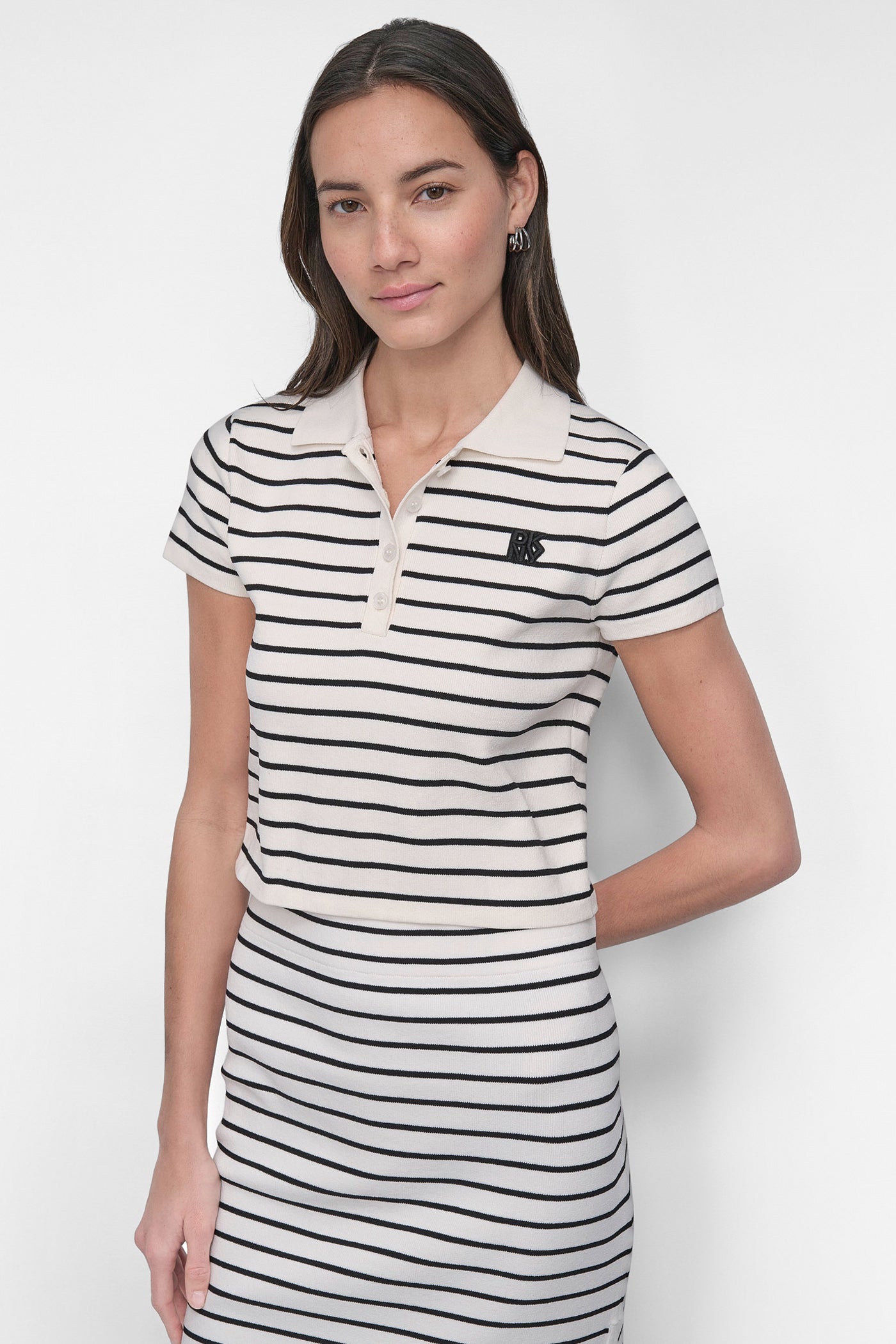 CROPPED STRIPED POLO SWEATER VIEW 1