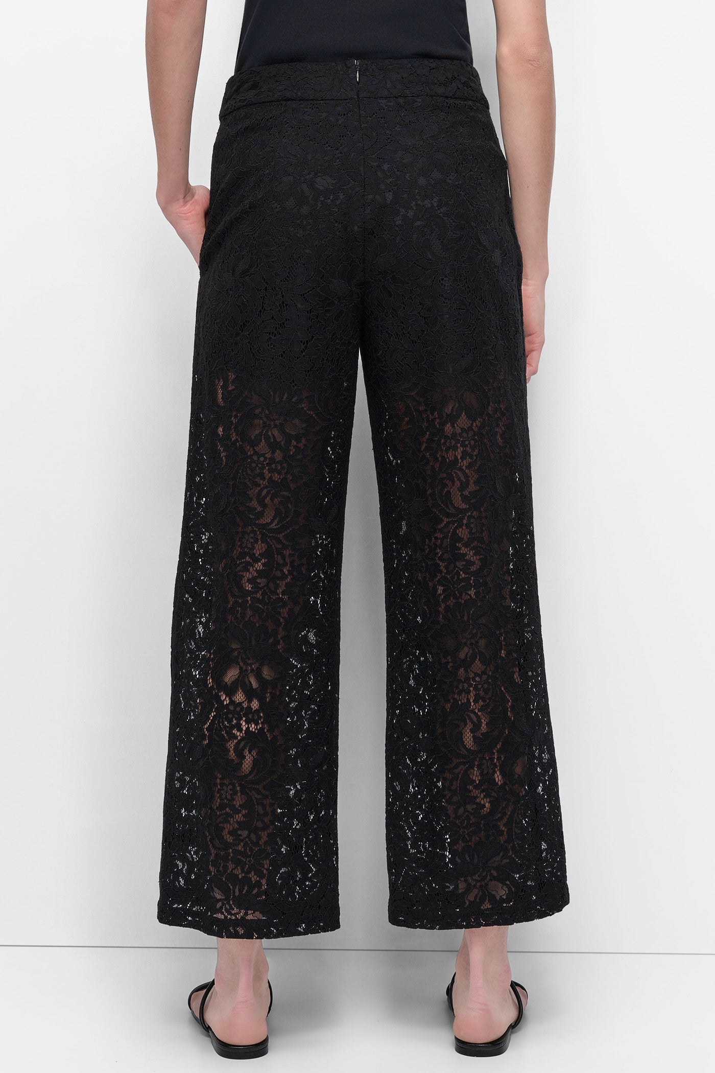 Black CROPPED LACE STRAIGHT LEG TROUSER, BACK VIEW | Pants & Denim