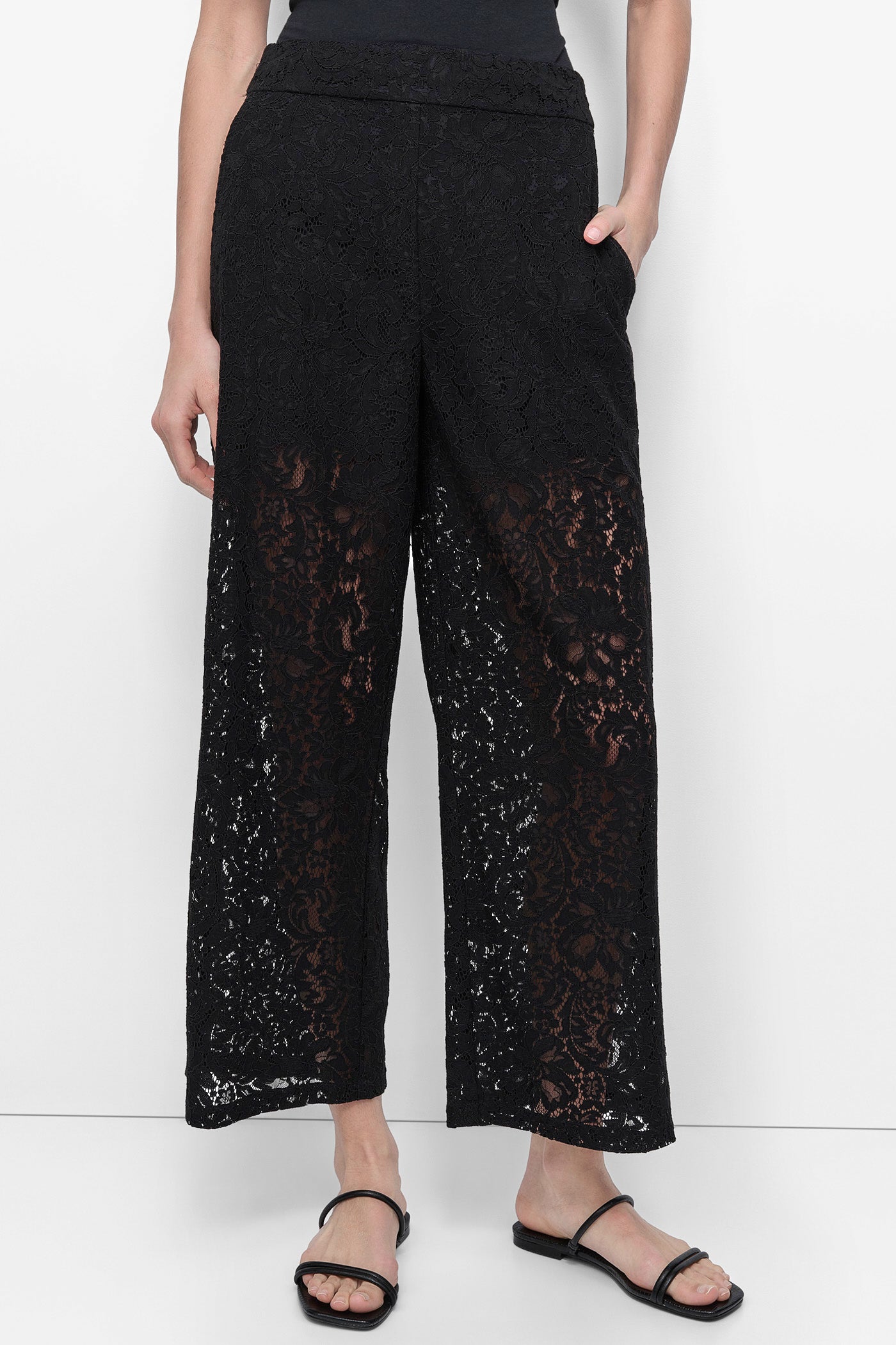 Black CROPPED LACE STRAIGHT LEG TROUSER, FRONT VIEW | Pants & Denim
