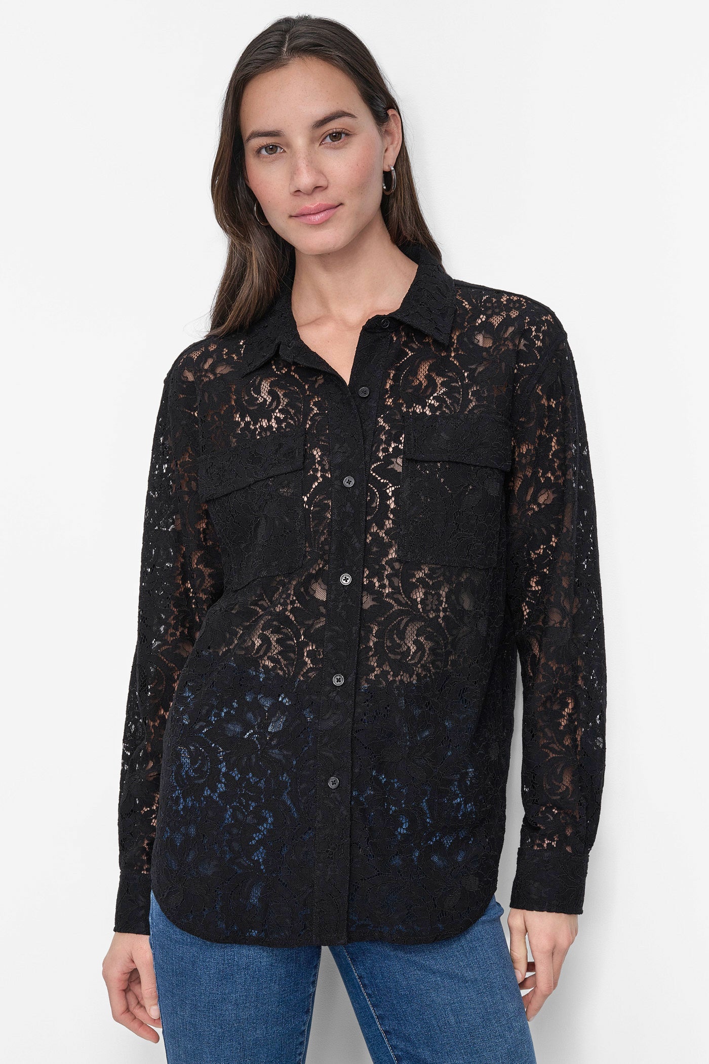 Black LACE UTILITY SHIRT, FRONT VIEW | Summer Essentials
