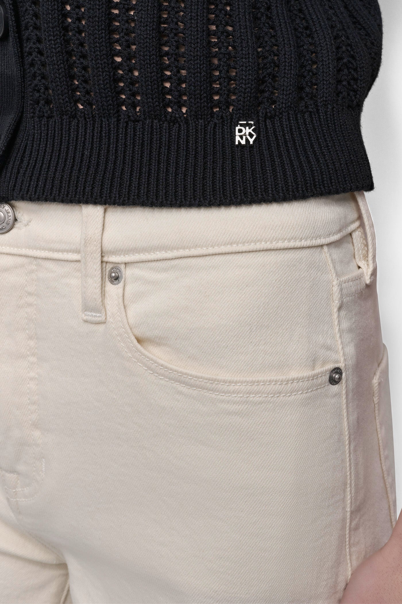 CABLE POINTELLE KNIT CARDIGAN VIEW 4 | DKNY JEANS