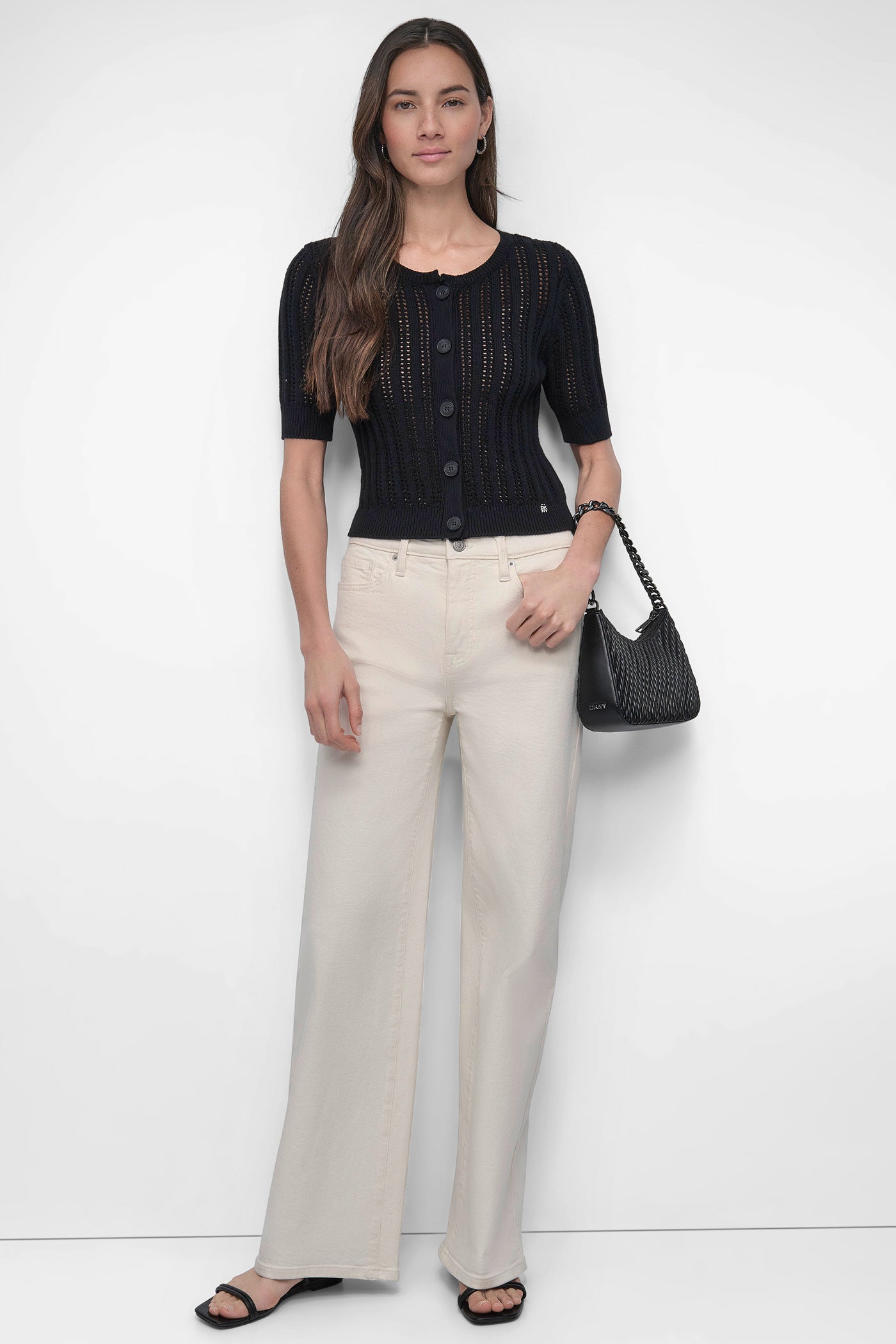 CABLE POINTELLE KNIT CARDIGAN VIEW 5 | DKNY JEANS