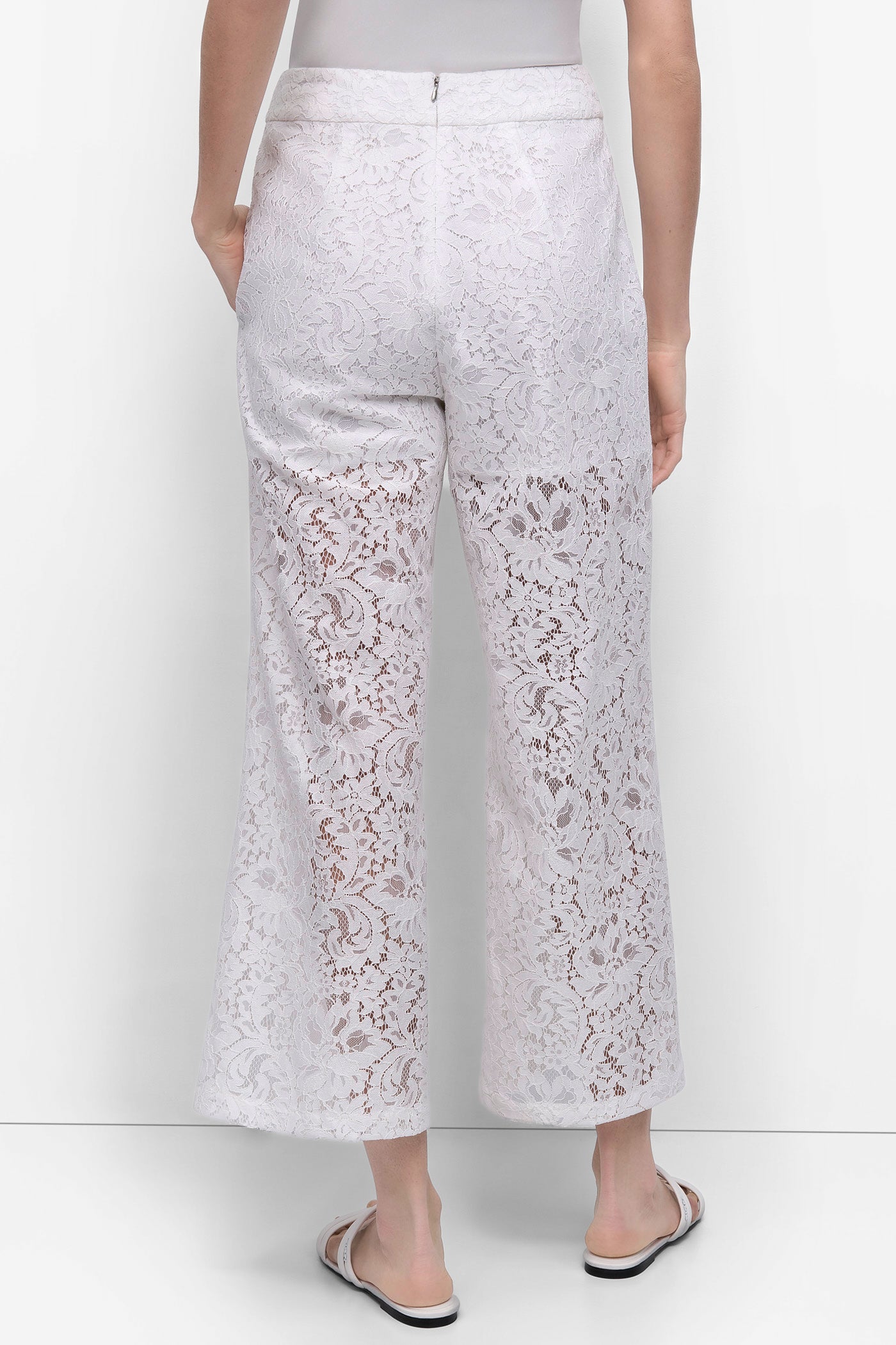 White CROPPED LACE STRAIGHT LEG TROUSER, BACK VIEW | Pants & Denim