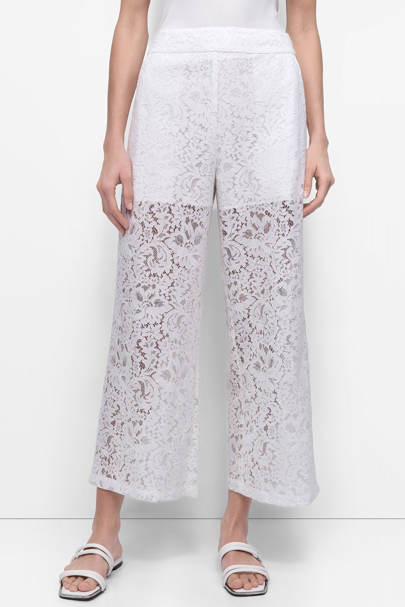 White CROPPED LACE STRAIGHT LEG TROUSER, FRONT VIEW | Pants & Denim