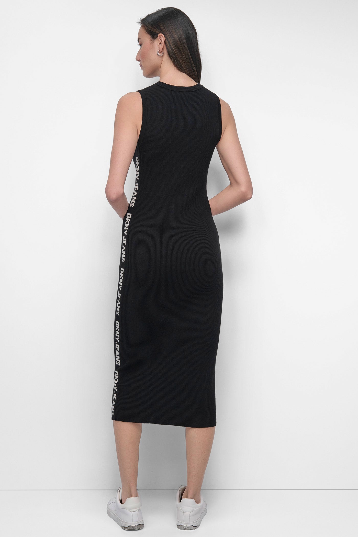Black/Eggnog LOGO MIDI SWEATER TANK DRESS, BACK VIEW | SALE DRESSES