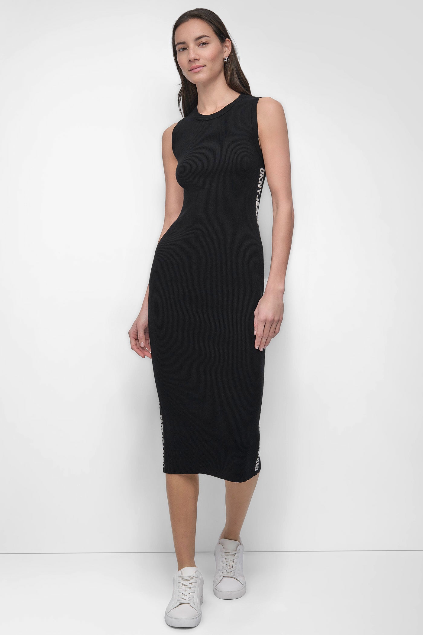 Black/Eggnog LOGO MIDI SWEATER TANK DRESS, FRONT VIEW | SALE DRESSES