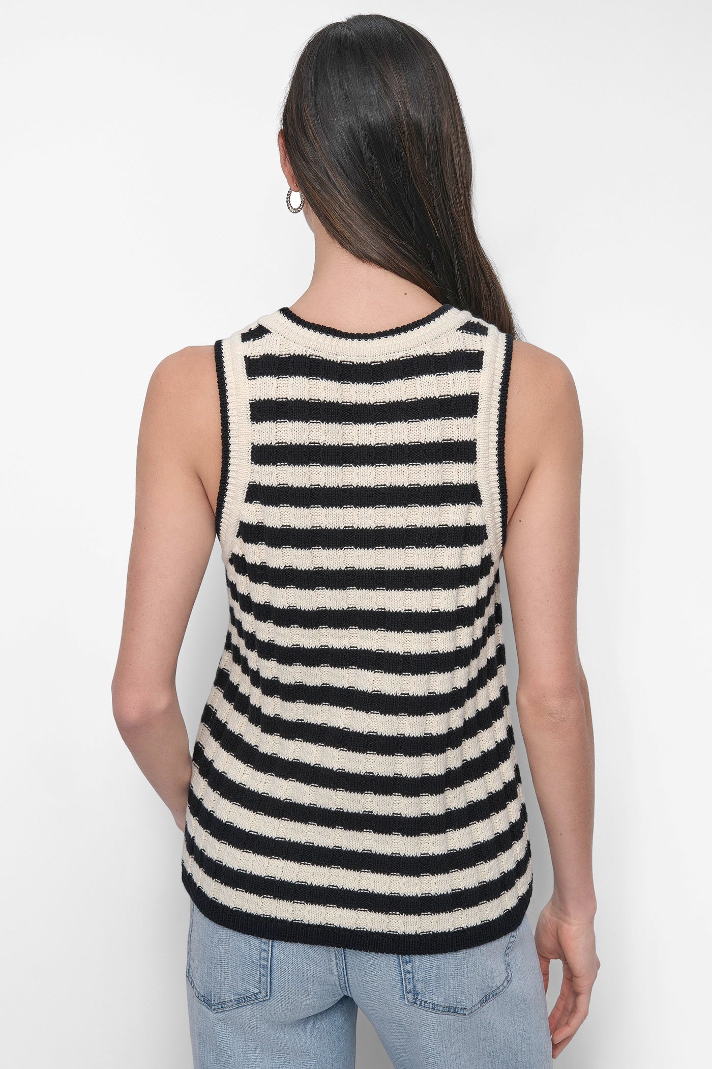 BLACK/EGGNOG STRIPED TANK, BACK VIEW | DKNY JEANS