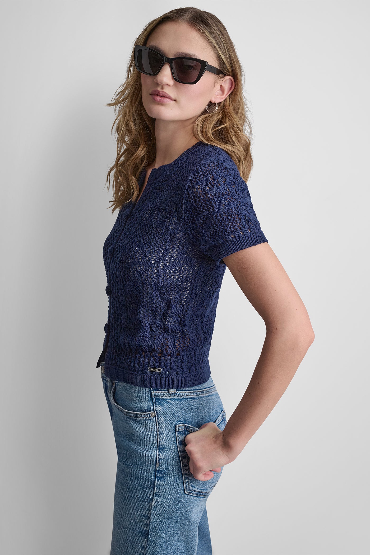 LACE STITCH BUTTON FRONT CARDIGAN VIEW 4 | New Arrivals