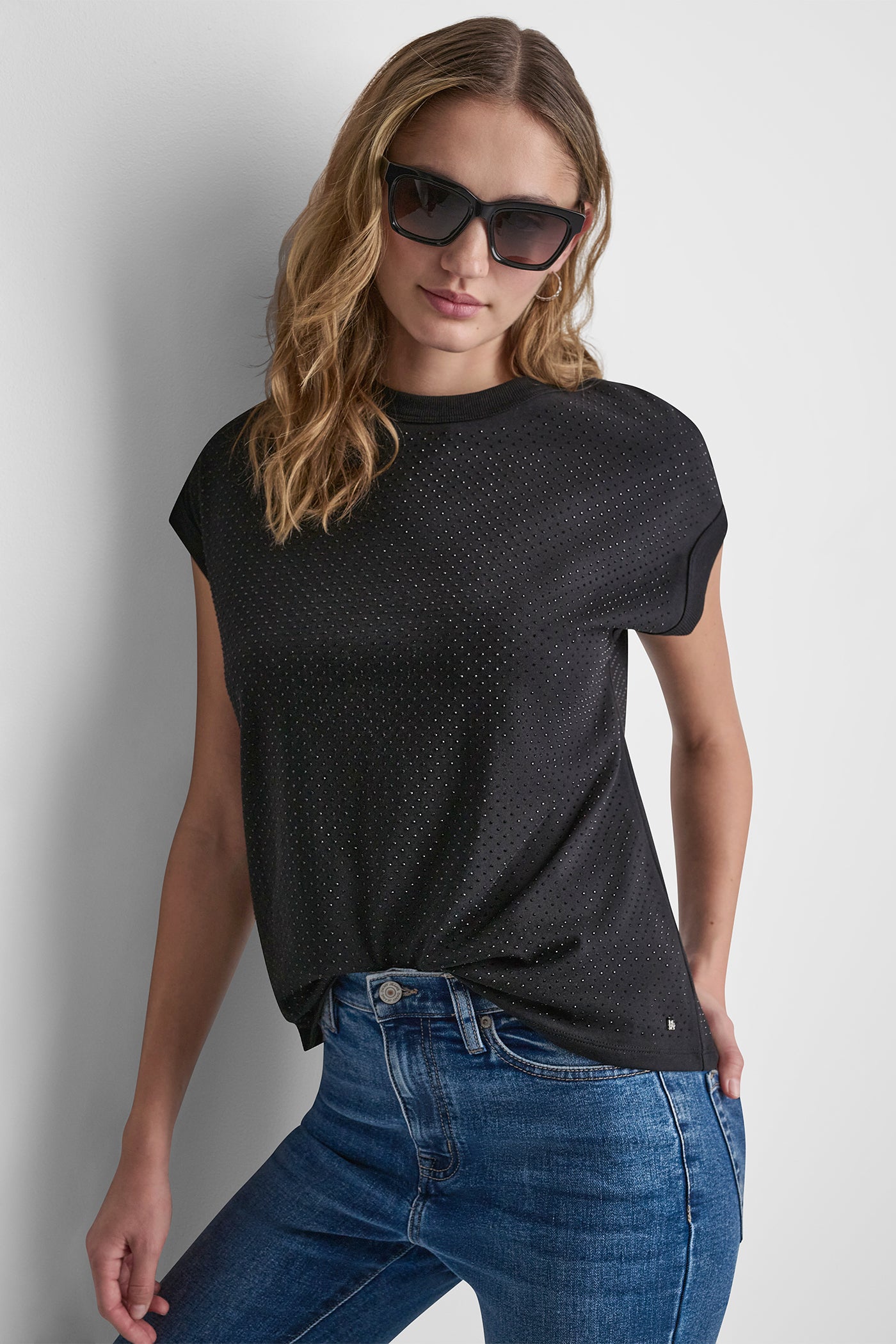 Black RHINESTONE EMBELLISHED TANK TOP, VIEW 1 | New Arrivals