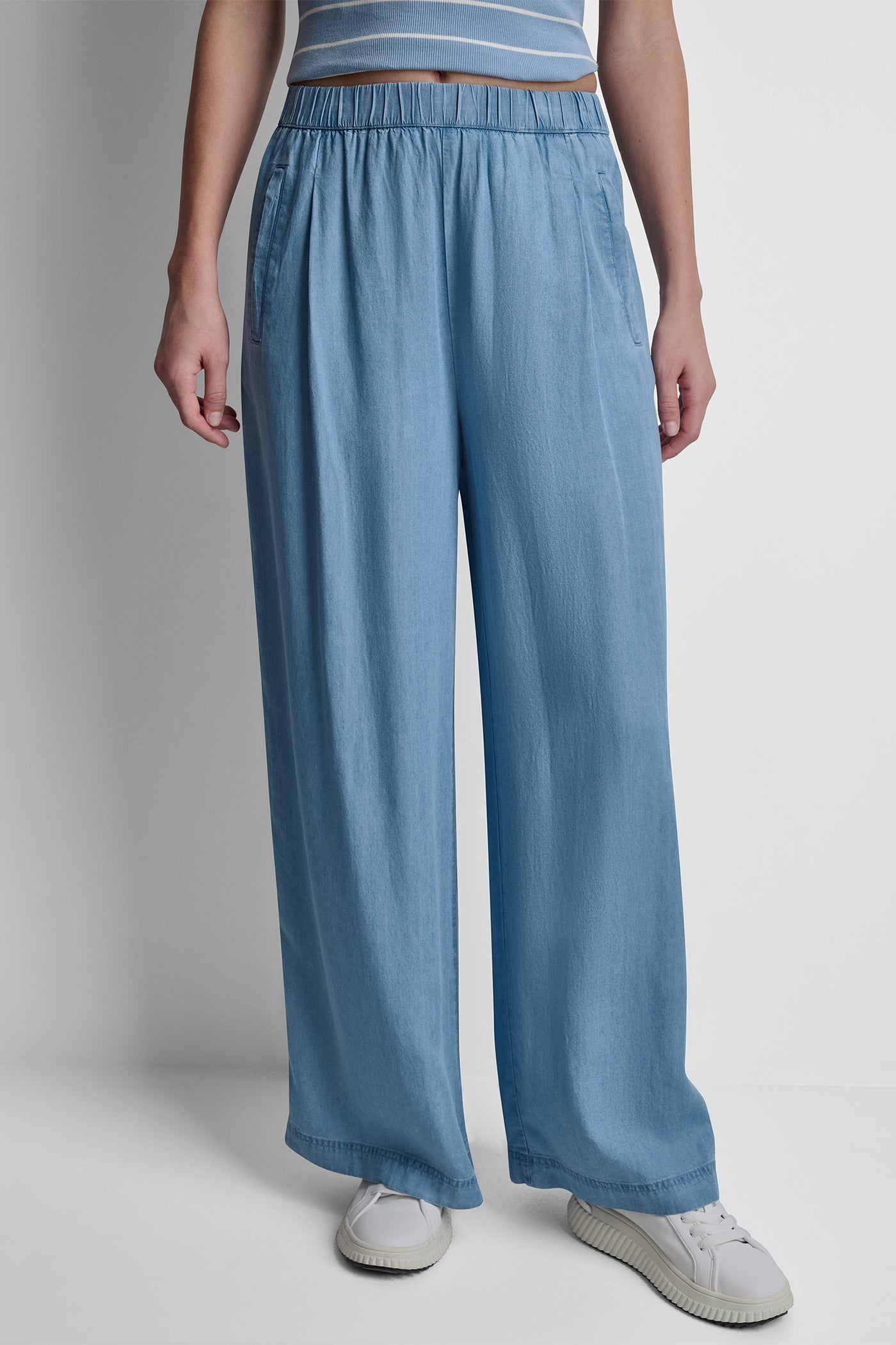 Chambray WIDE LEG TENCEL PANT, VIEW 2 | New Arrivals