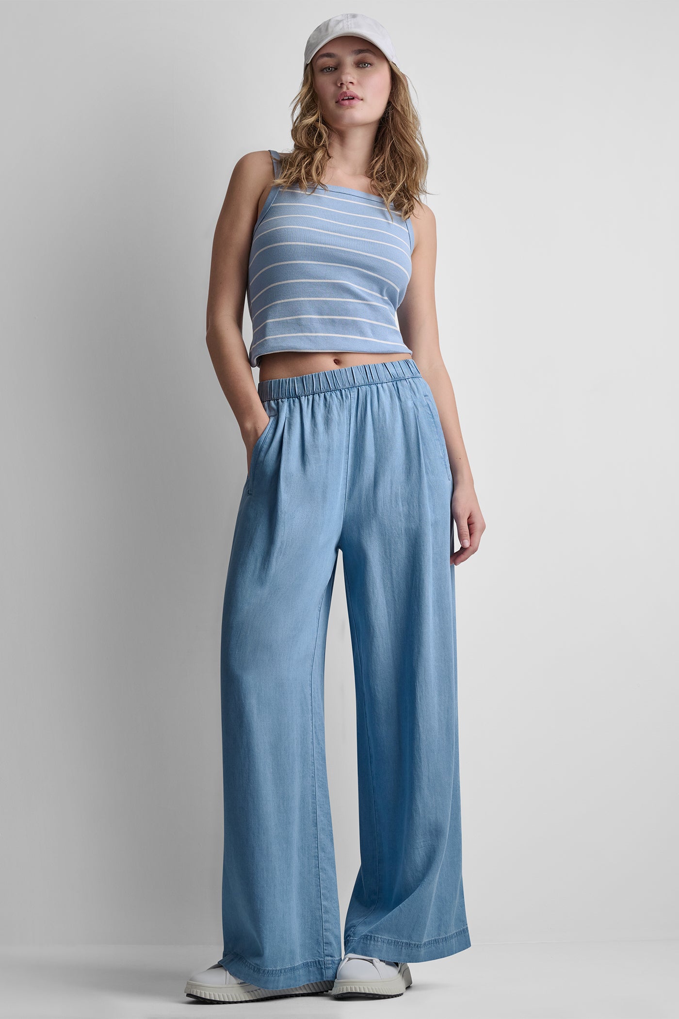 Chambray WIDE LEG TENCEL PANT, VIEW 1 | New Arrivals